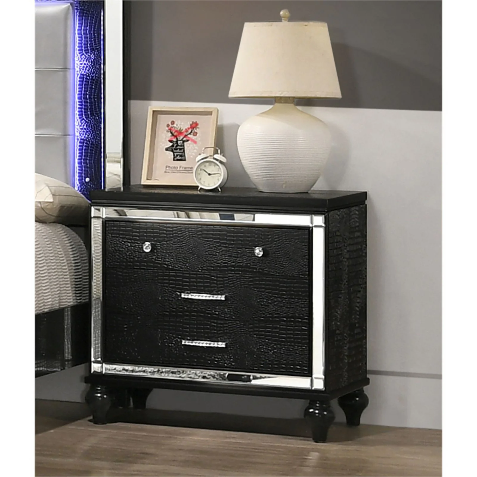 Pemberly Row Contemporary 3-Drawer Solid Wood Nightstand in Black