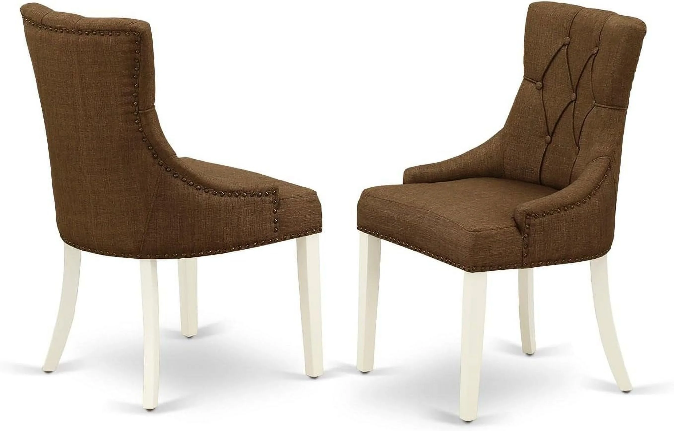 FRP2T18 Friona Parsons Dining Chairs - Button Tufted Nailhead Trim Brown Linen Linen Fabric Upholstered Chairs, Set Of 2, Linen White