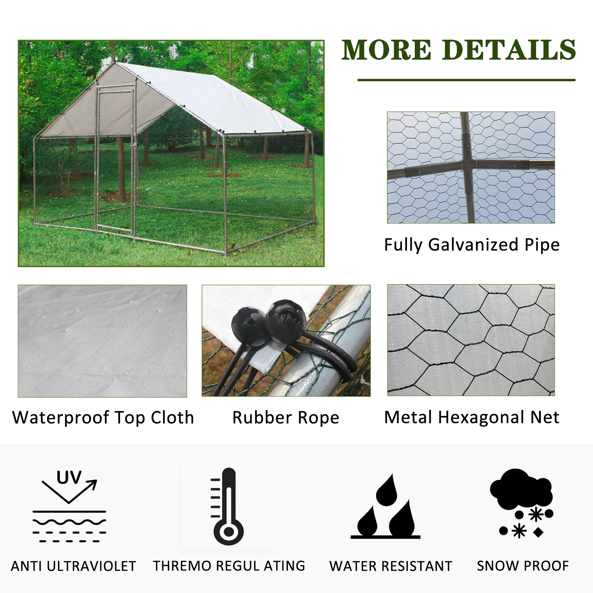 10 X 6.6 Feet Large Metal Chicken Coop Walking Poultry Cage Hen Run House Rabbits Habitat Cage Spire Shaped Coops with Waterproof and Anti-Ultraviolet Cover for Backyard Farm