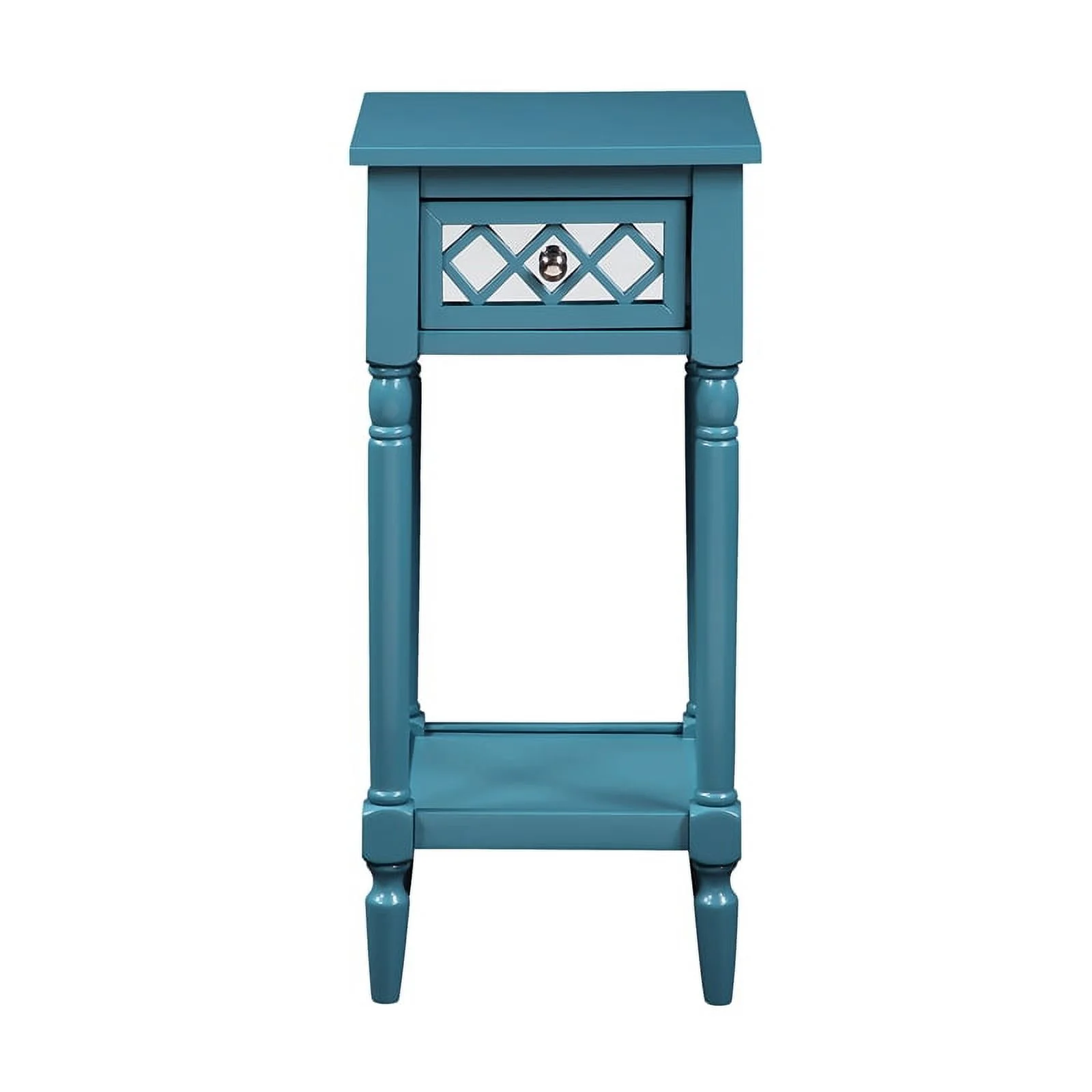 Pemberly Row Deluxe One-Drawer Accent Table with Shelf in Blue Wood