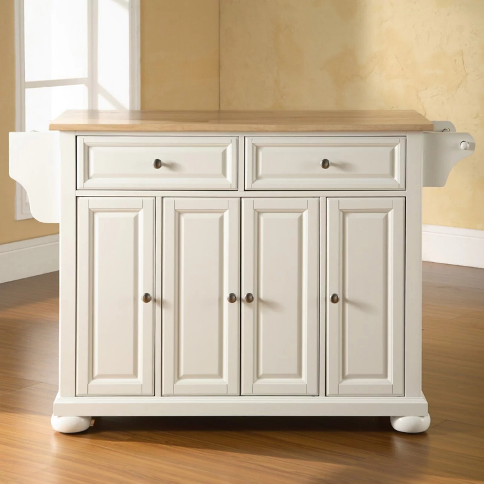 Crosley Furniture Alexandria Natural Wood Top Kitchen Island in White