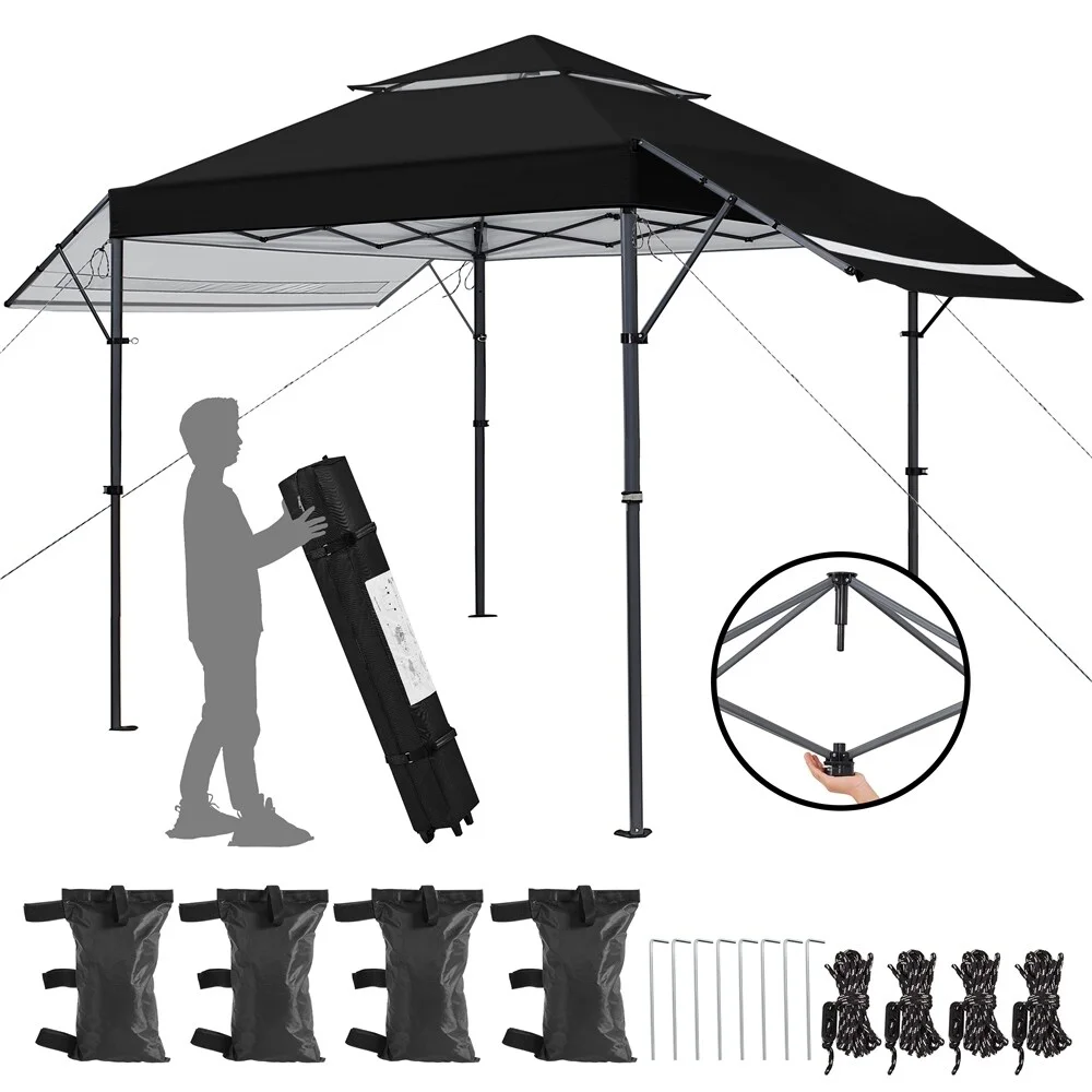 Yaheetech 10x17ft 2-tiered Gazebo Canopy with Side Awnings Black