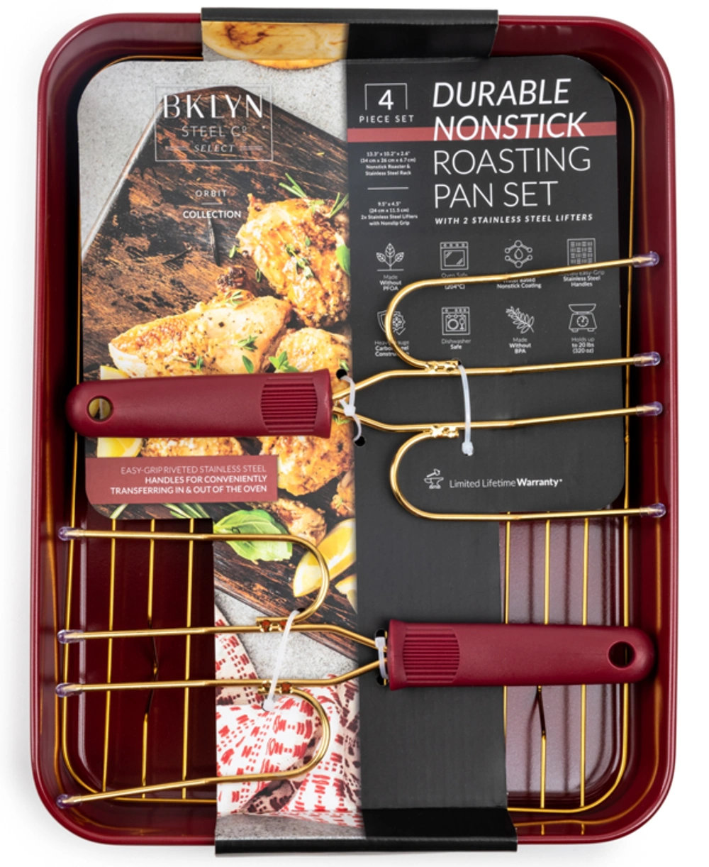 Brooklyn Steel Co. Orbit 4-pc. Nonstick Roasting Pan Set in Merlot