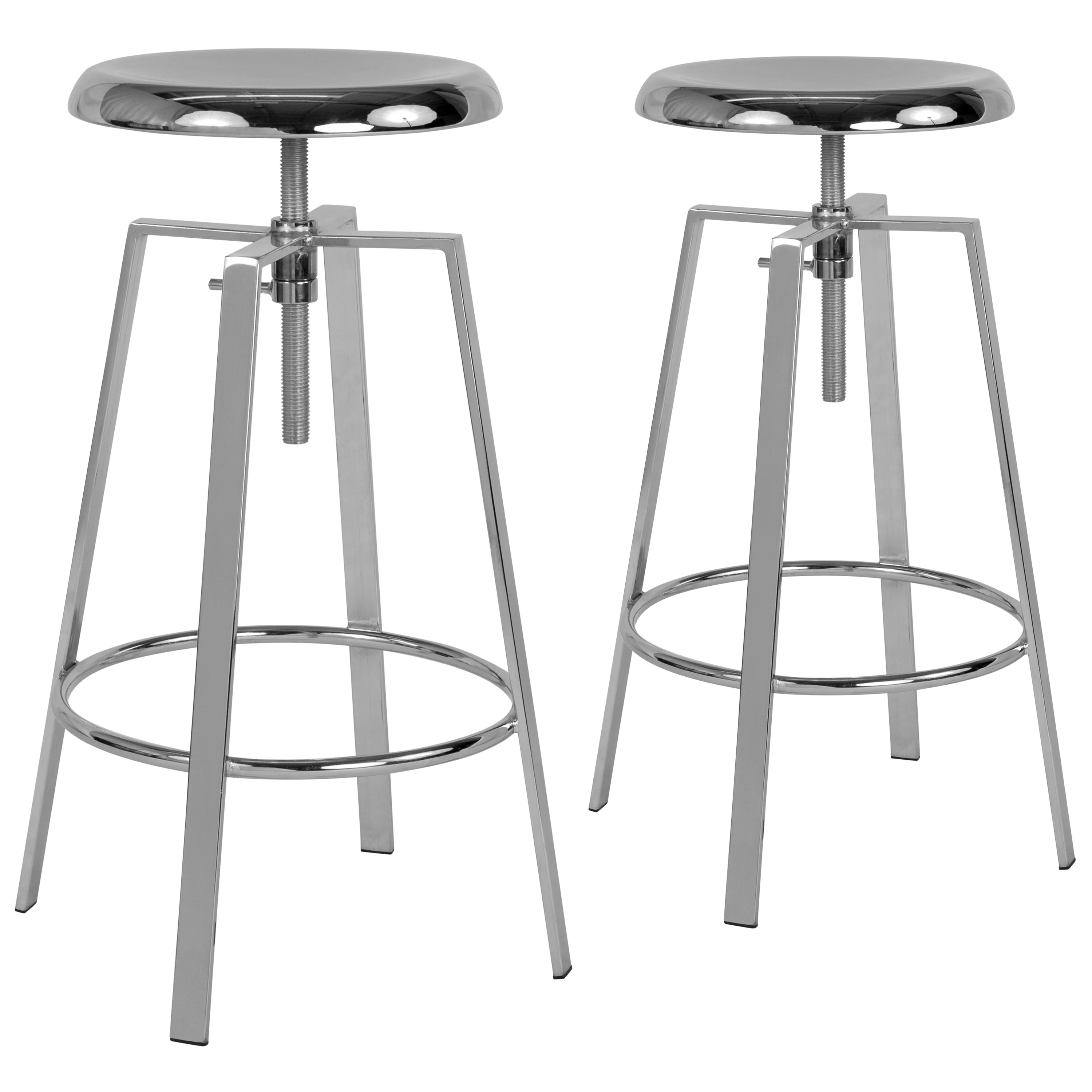 Flash Furniture 2 Pk. Toledo Industrial Style Barstool with Swivel Lift Adjustable Height Seat in Chrome Finish