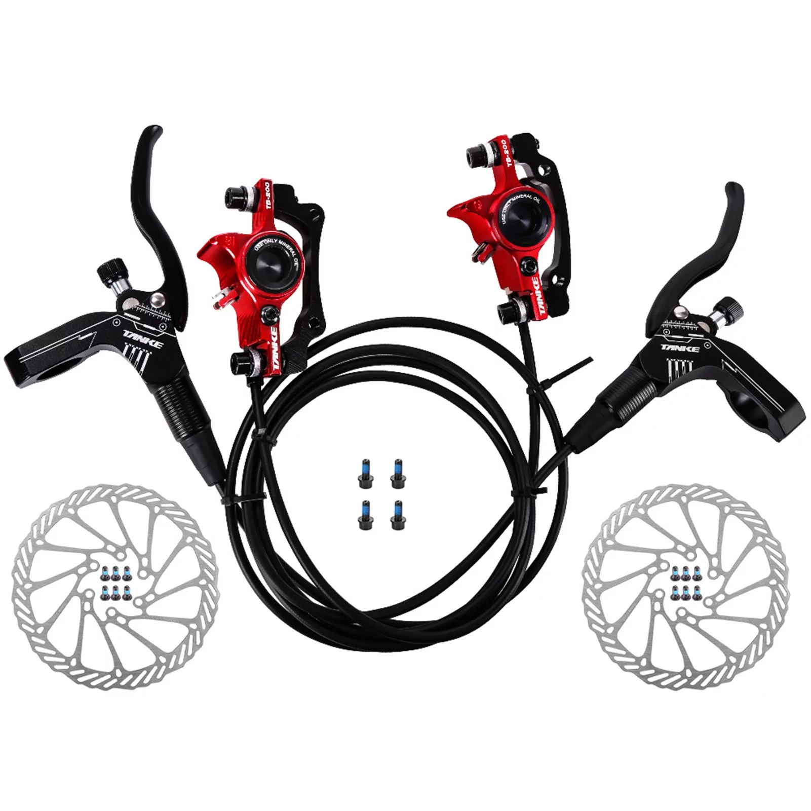 Hydraulic Disc Brakes Set for MTB Mountain Bike Front Rear Calipers Kit, Left Right Brake Lever, 160mm Disc Rotor