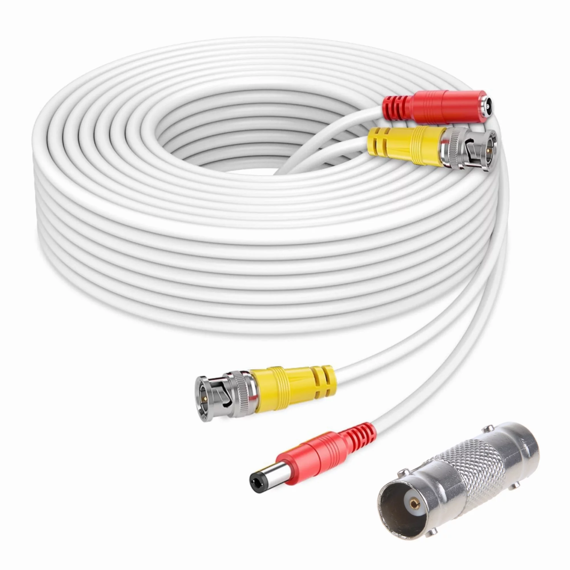 FITE ON 65ft White BNC Video Power Wire Cord Compatible with Zmodo Q-See Qsee PTZ Camera Cable