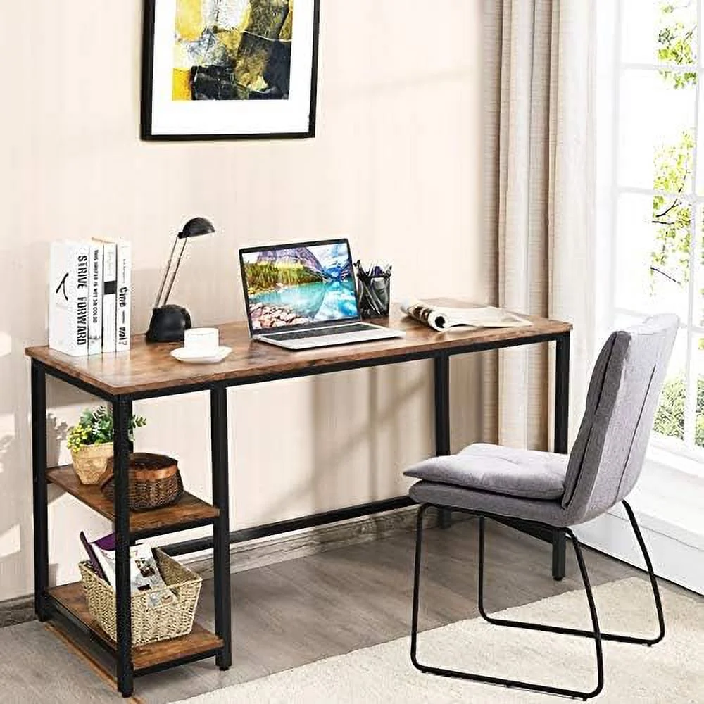 CHNJHUM Home Office Computer Desk with 2  Shelves  Industrial Study Writing Desk Workstation Laptop Table with Sturdy Metal Frame