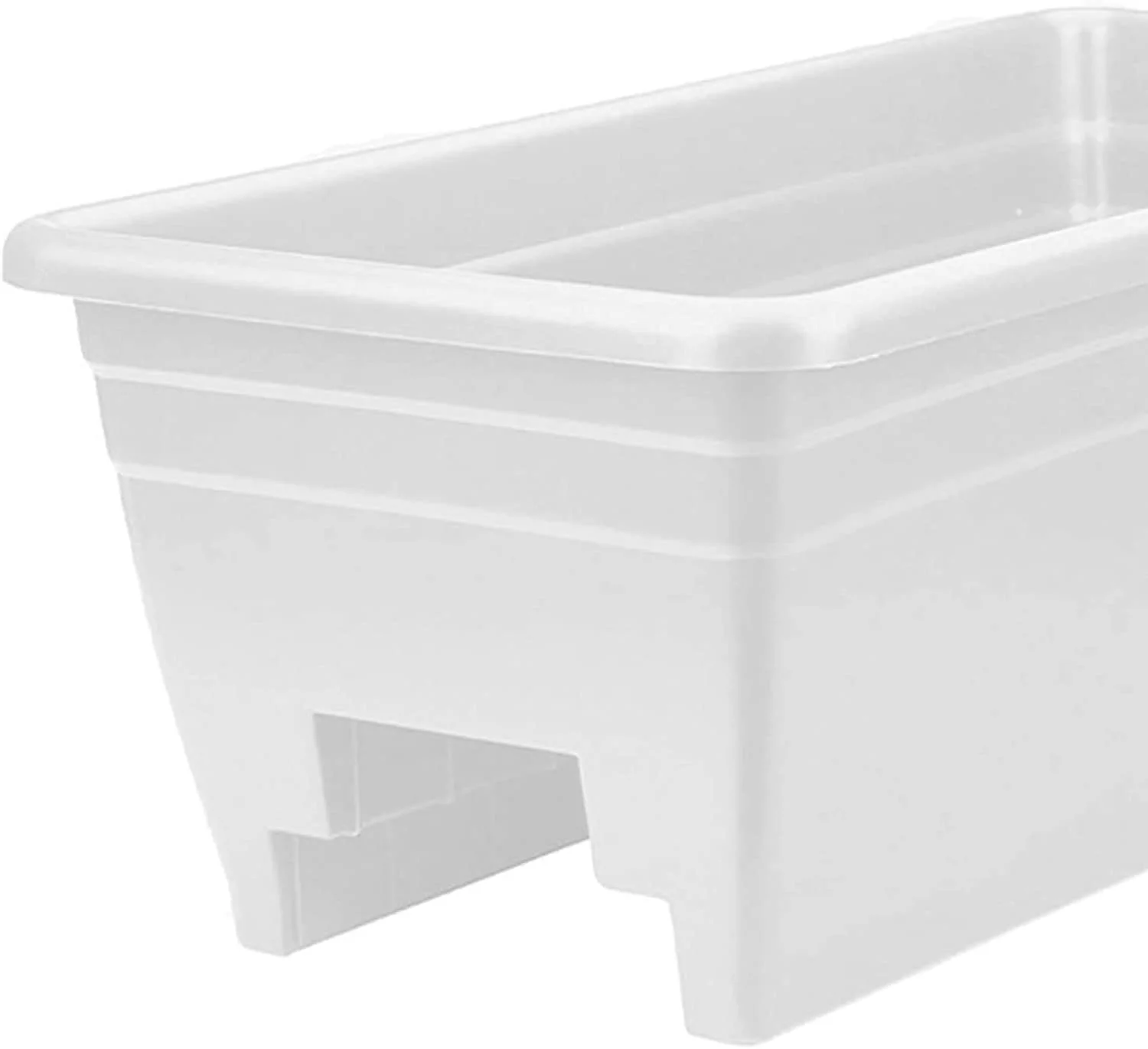 24 Inch Wide Heavy Duty Plastic Deck Rail Mounted Garden Flower Planter Boxes with Removable Drainage Plugs, White (2 Pack)
