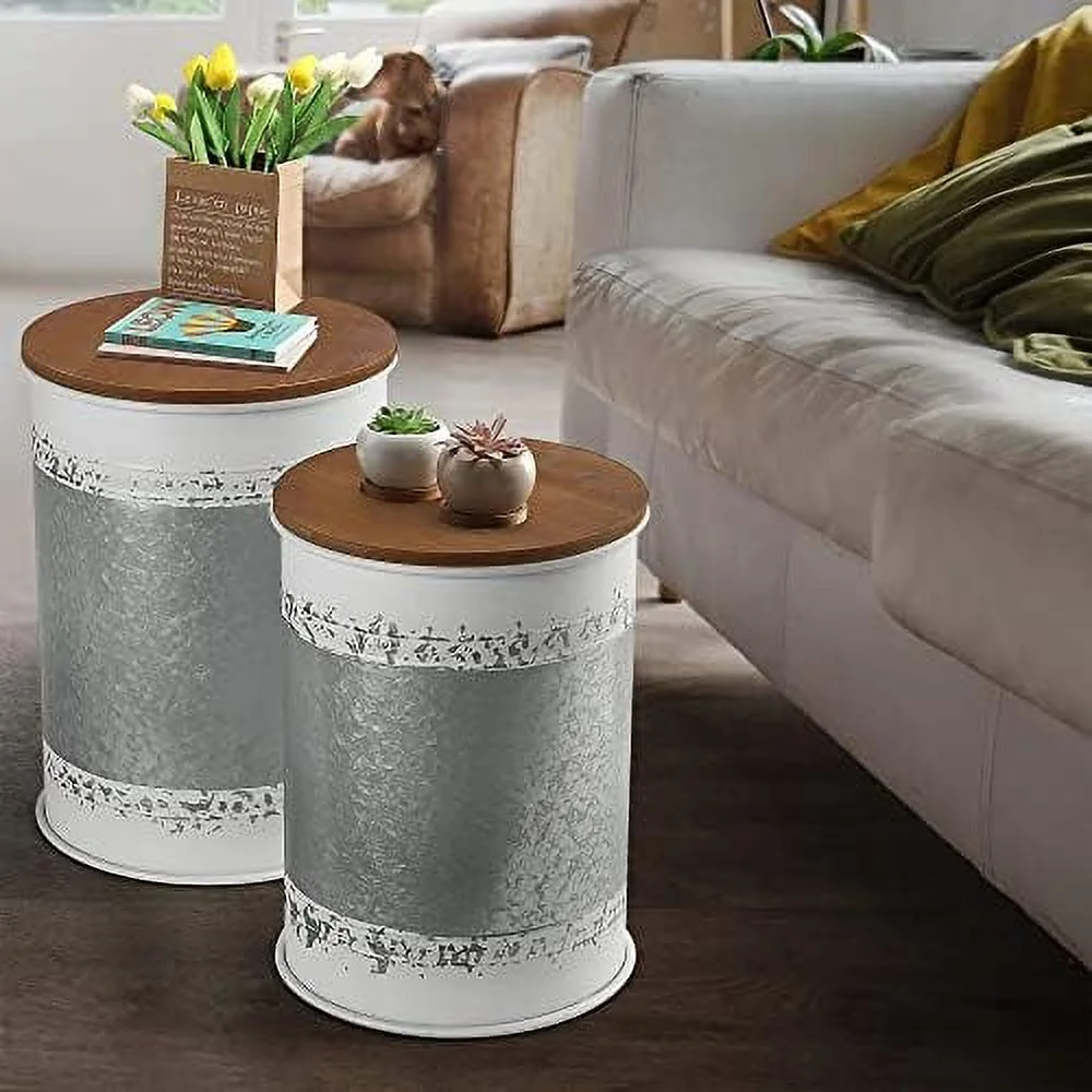 ZFGSUIJN Rustic  Ottoman Seat Stool  Farmhouse    Antique Galvanized Metal End  Box Bin with Square Wooden Lid （Square&Galvanized）