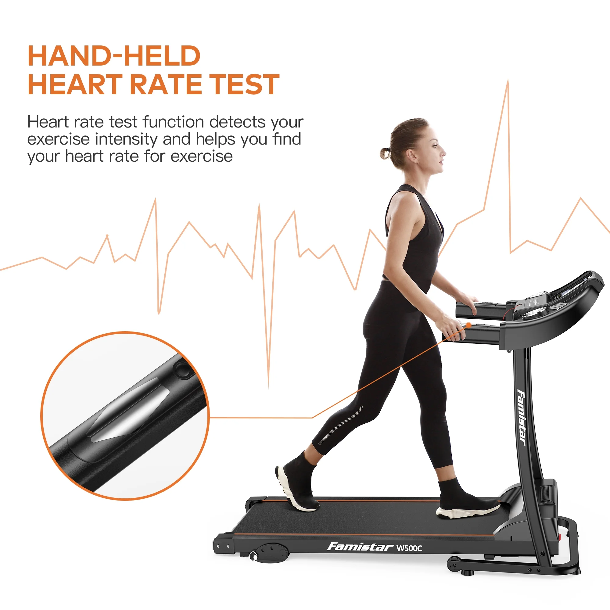 Famistar W500C 1.5HP Folding Electric Treadmill with 3 Level Manual Incline, Max 240LBS