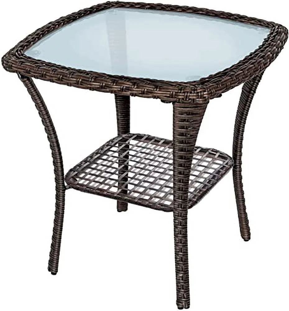 BABYLON Indoor Outdoor Coffee Table, All-Weather Wicker Tempered Glass Top Side Table, Indoor Outdoor Aluminum Patio End Table with Storage Space, 20''x 20''x20''