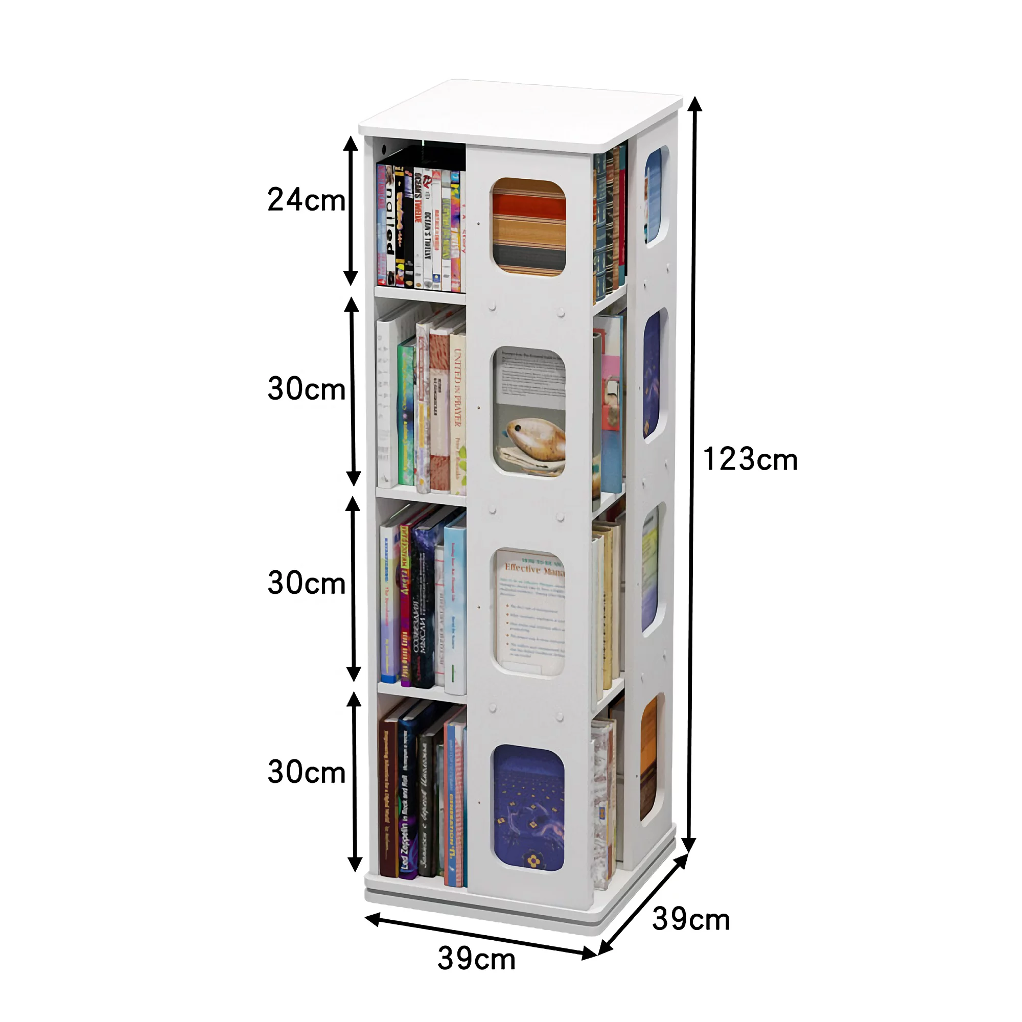 4 Tier 360° Rotating Bookshelf Multi-Tier Display Rack Organizer (White)