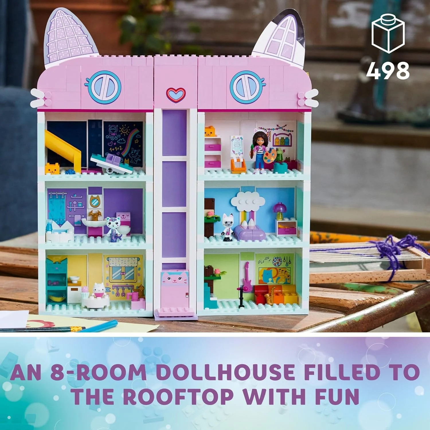 YOUB Gabby’s Dollhouse 10788 Building Toy Set, 8-Room Playhouse with Purrfect Details and Popular Characters from The Show, Including Gabby, Pandy Paws, Cakey and Mercat, Kids Toy for Ages 4 and up
