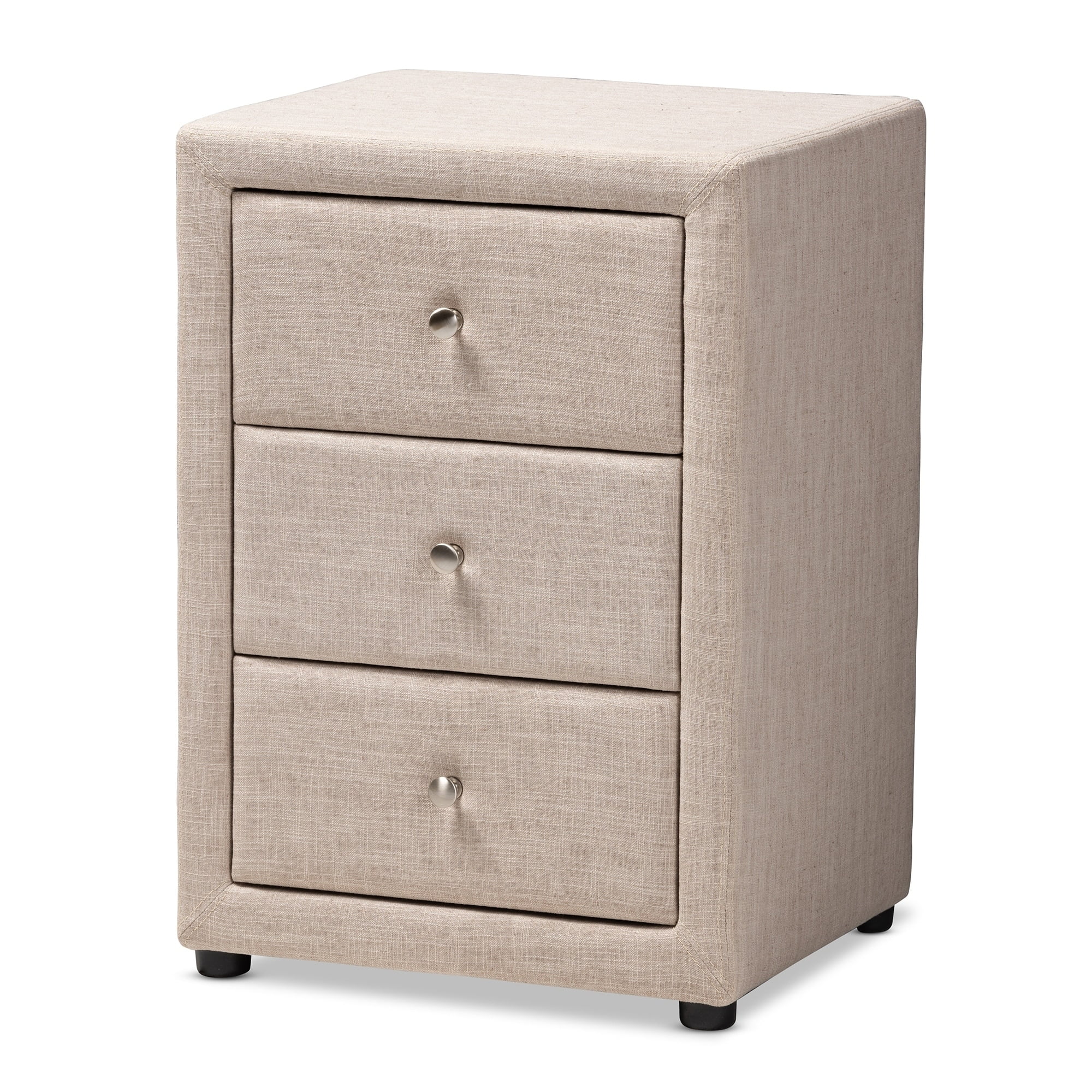 Baxton Studio Contemporary Upholstered 3-Drawer Nightstand by  Beige
