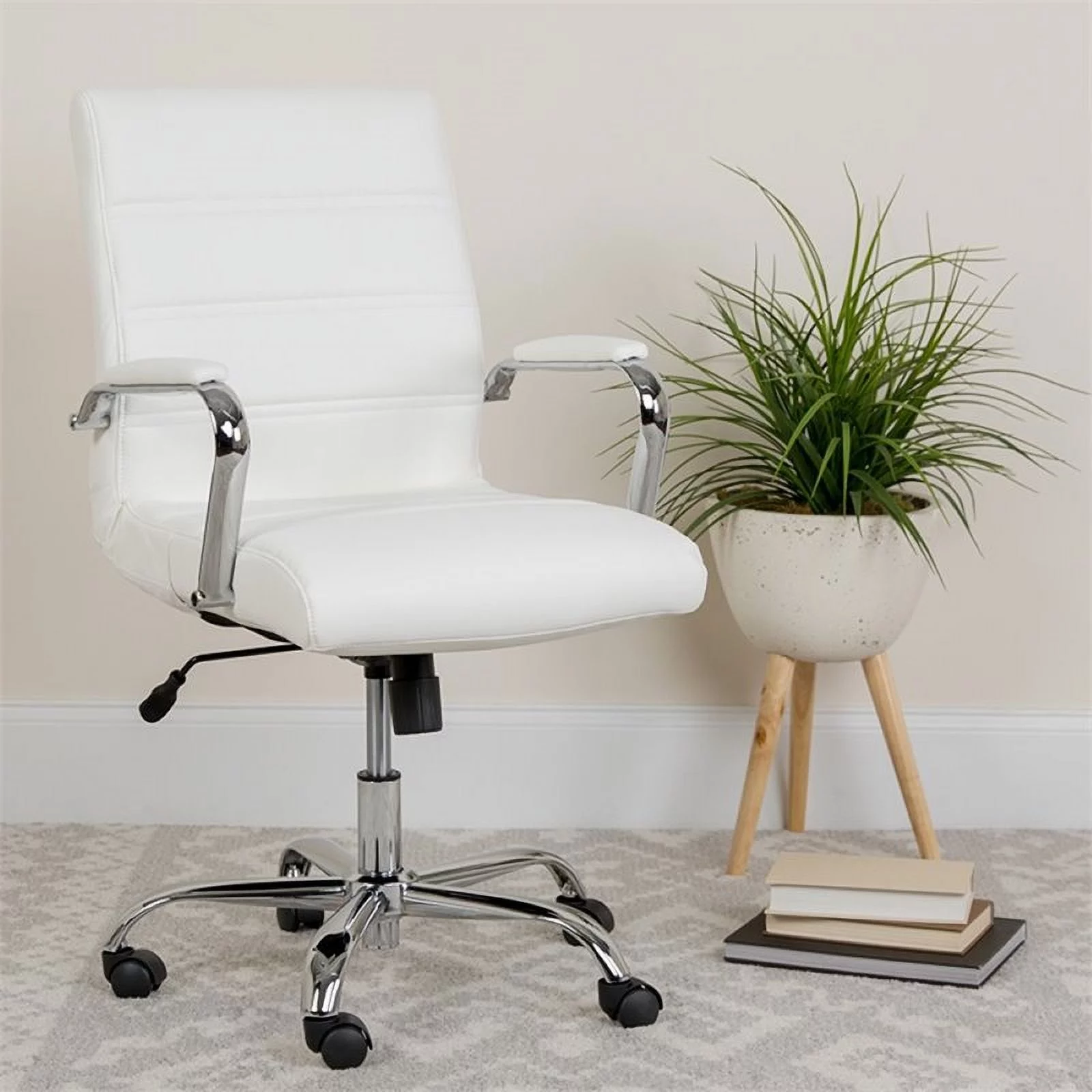Scranton & Co Contemporary Faux Leather Mid Back Swivel Office Chair in White