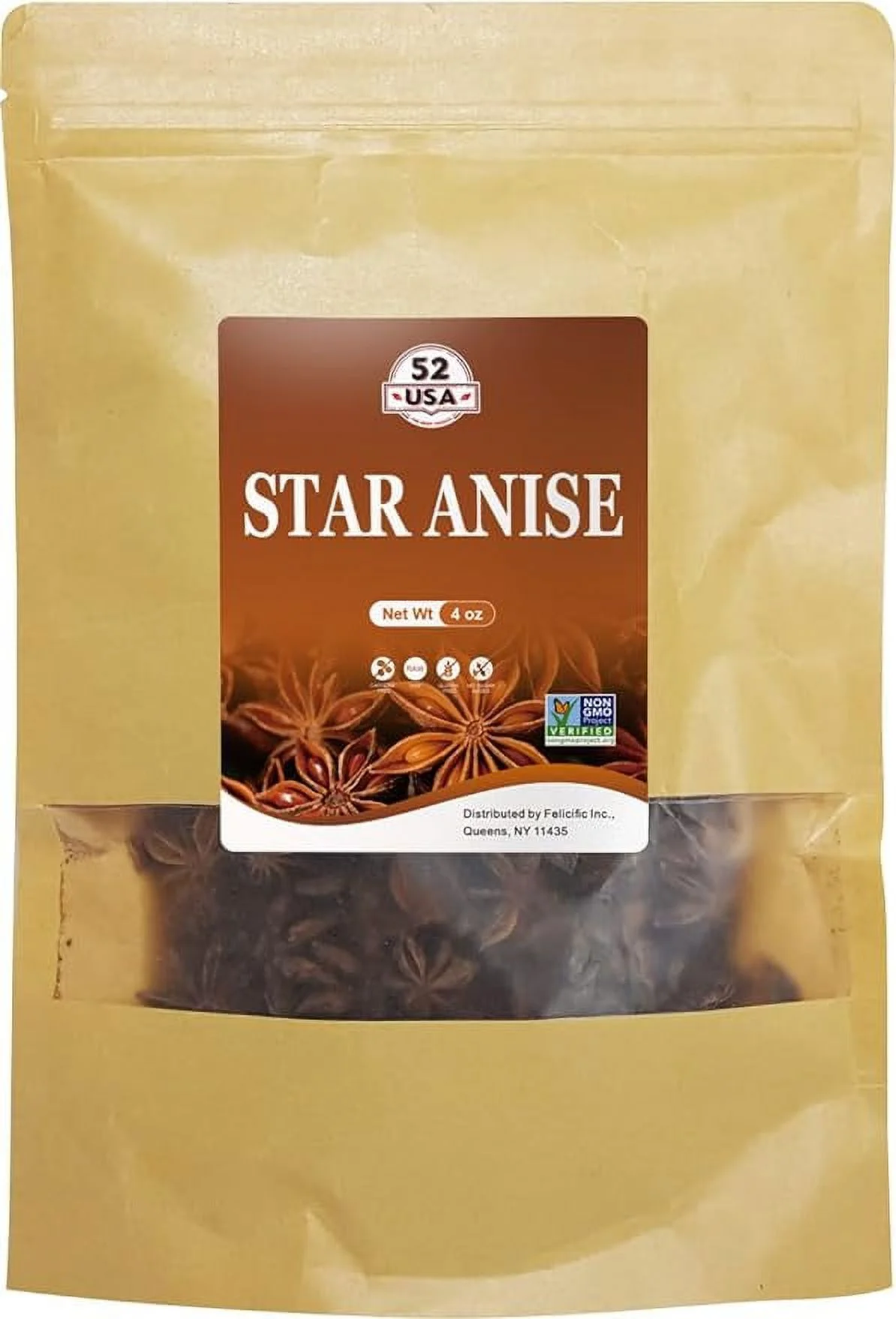 52USA Star Anise, 4oz, NON-GMO Verified Whole Chinese Star Anise Pods, Dried Anise Star Spice (Regular 4 Ounce)