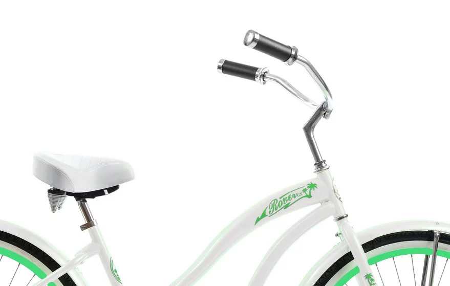 Wonder Wheels 26 In. Beach Cruiser Coaster Brake Single Speed Bicycle, Bike, Stainless Steel Spokes One Piece Crank Alloy Rims 36 H With Fenders - White