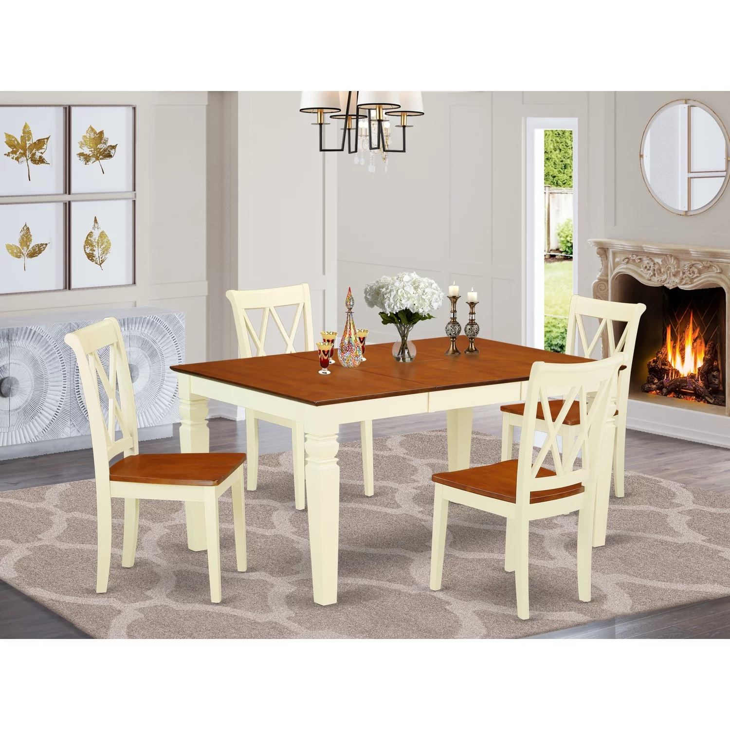 East West Furniture Weston 5-piece Wood Dining Table Set in Buttermilk/Cherry