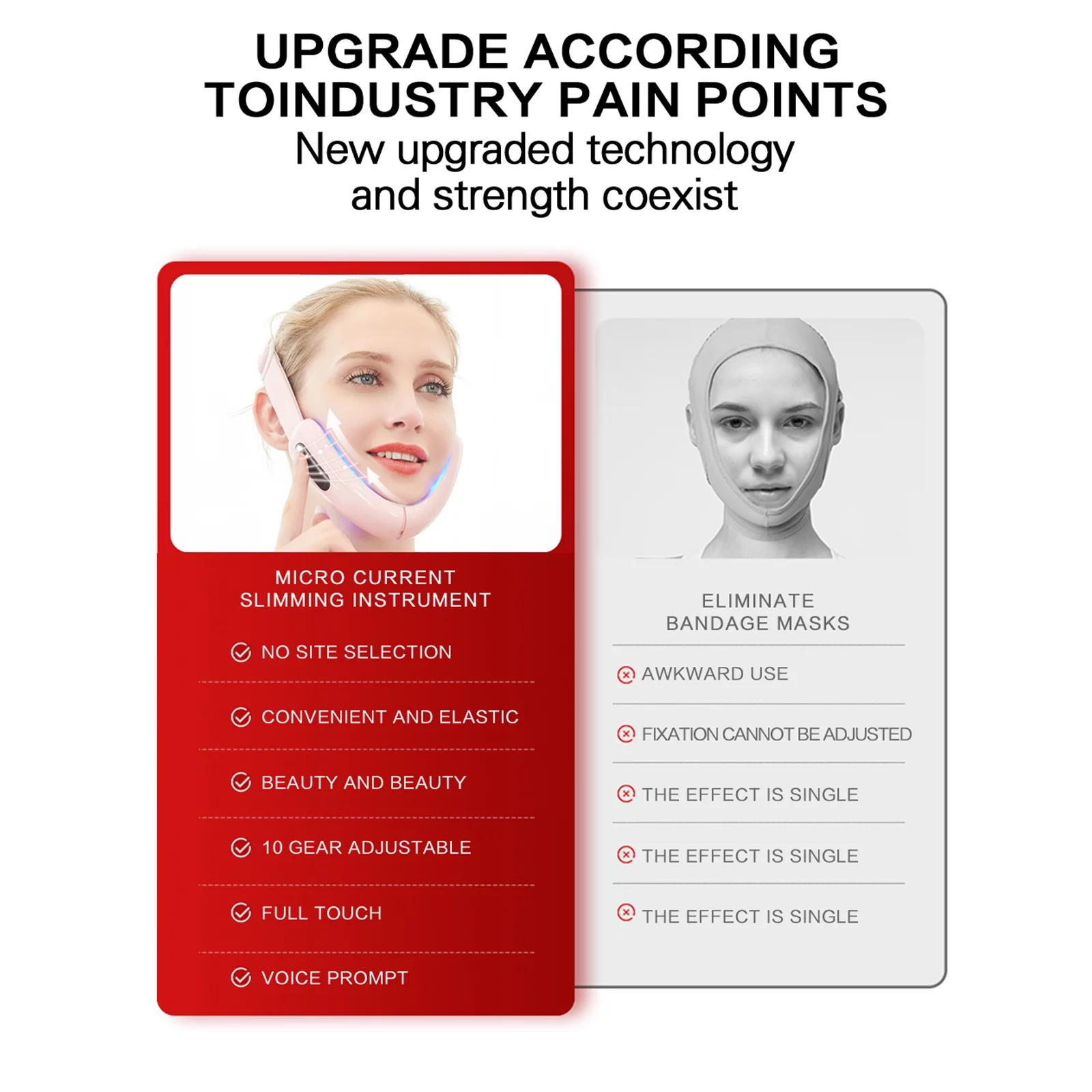 Gecheer Electric V Face Machine Face Lifting Device Smart V-Face Shaping Massager Chin V-Line Up Lift Belt Red Blue LED Photon Therapy