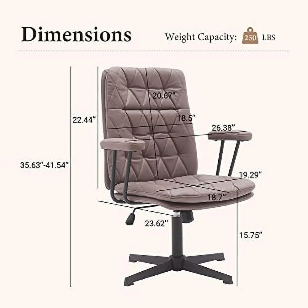 SQYTHGB Ergonomic Desk Chair no Wheels Criss Cross Chair Adjustable Home Office Chair with Armrest Executive Swivel Mid Back Chair Brown