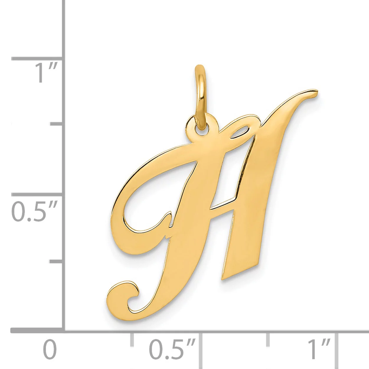 Carat in Karats 14K Yellow Gold Medium Fancy Script Letter H Initial Pendant Charm With 14K Yellow Gold Lightweight Rope Chain Necklace 20''