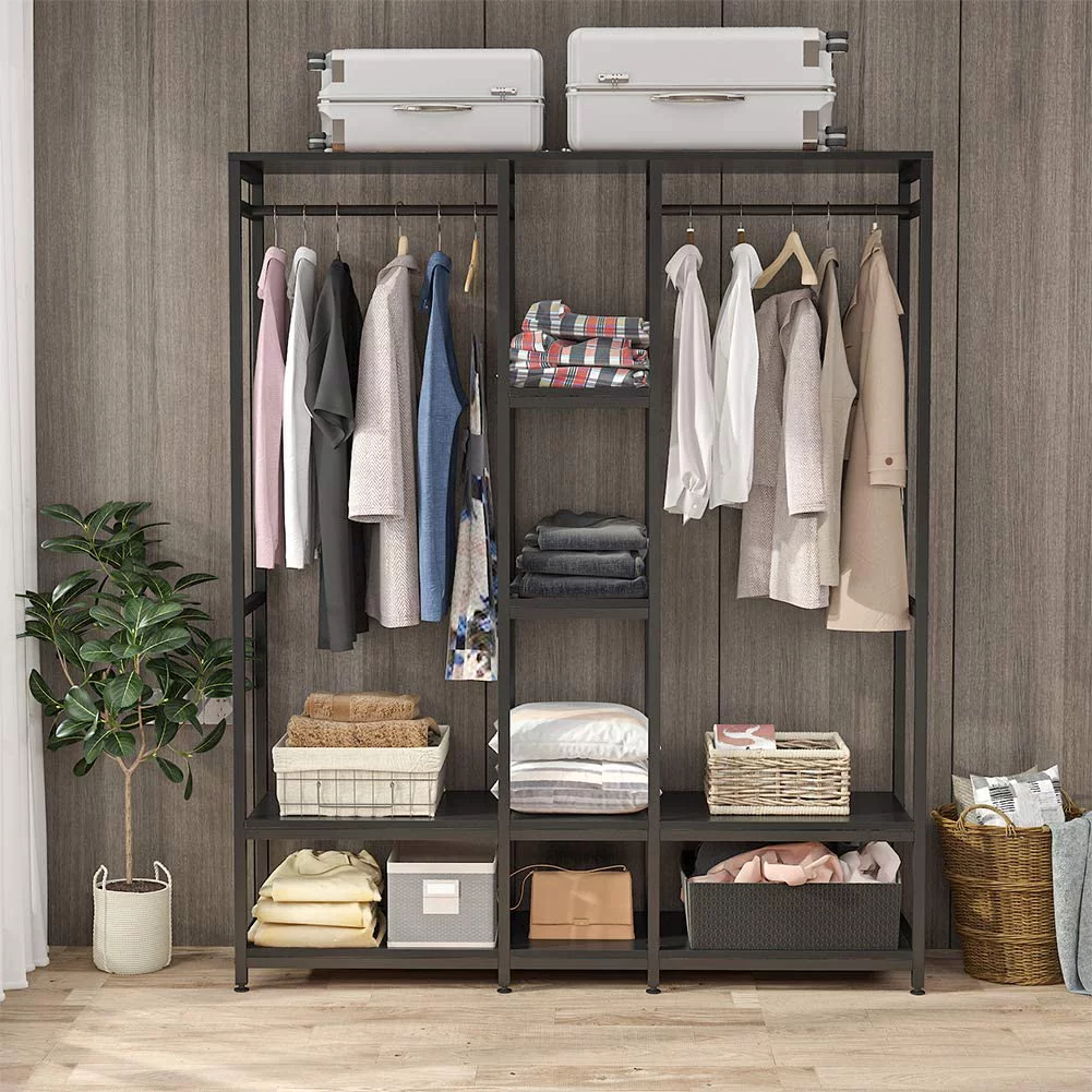Tribesigns Free-standing Closet Organizer with Storage Shelves and Hanging Bar, Large Standing Clothes Garment Rack
