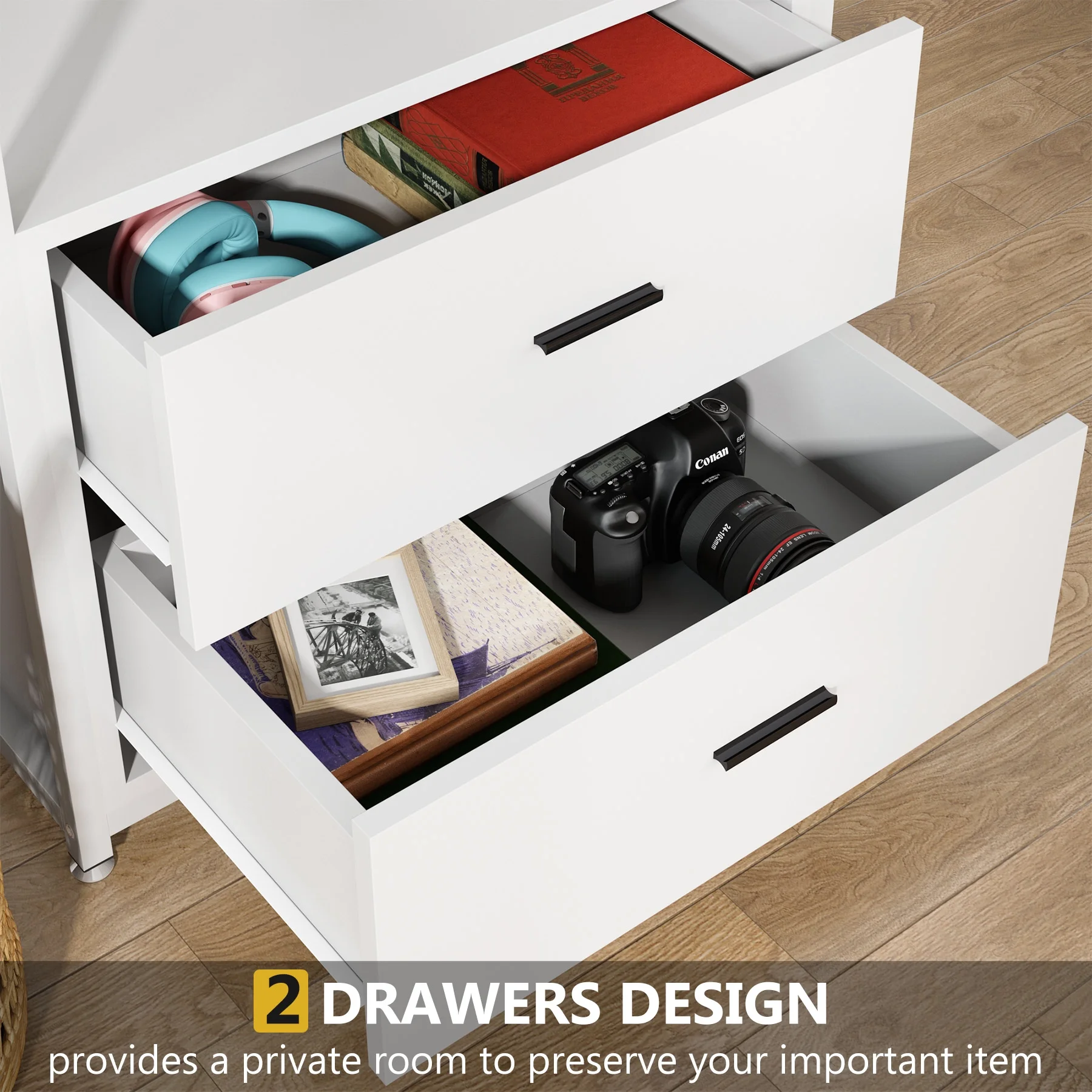 Tribesigns Bookcase 4-Tier White Bookshelf with 2 Drawers White