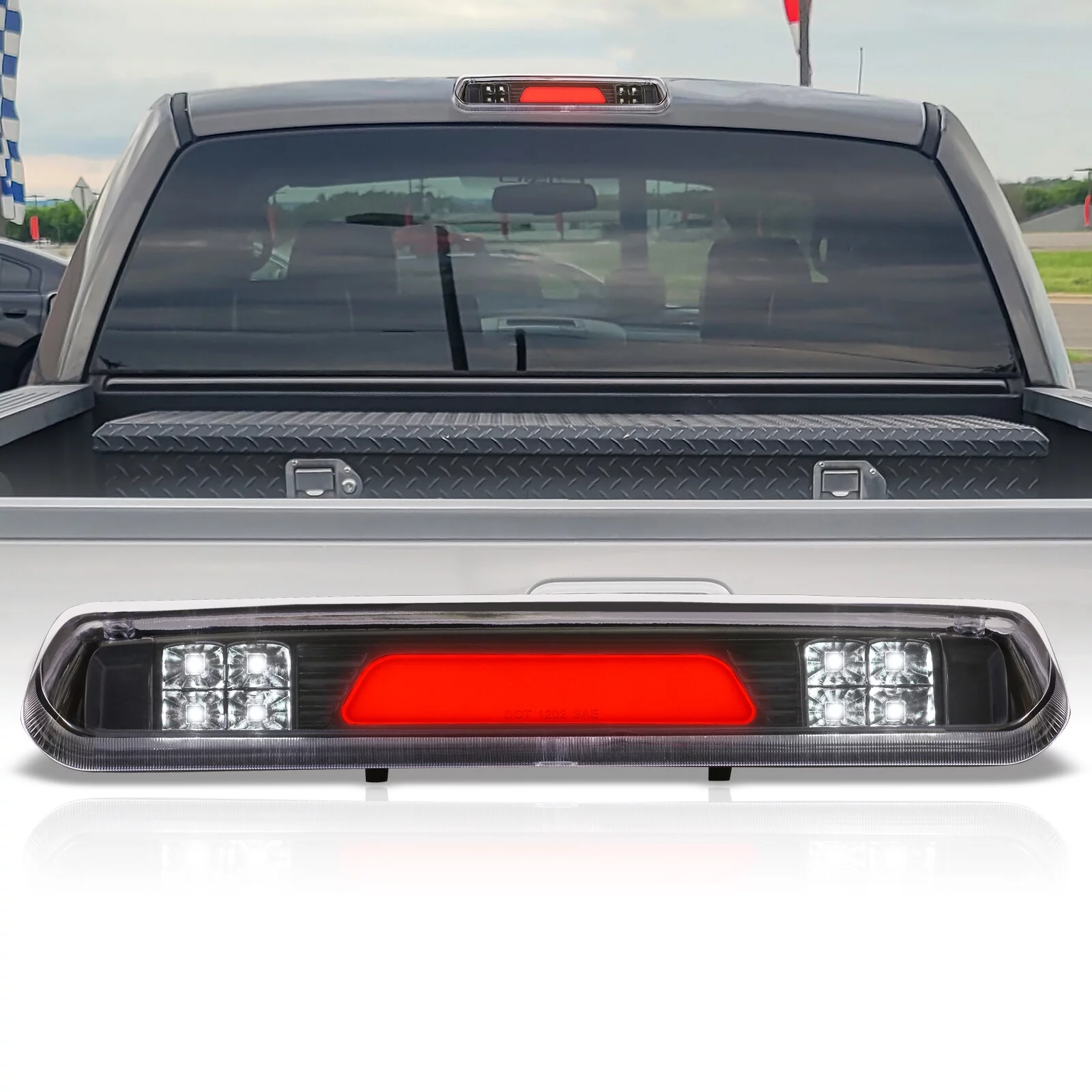 AJP Distributors Black Clear Lens LED 3RD Third Brake Light Roof Cargo Stop Tail Lamp Assembly Compatible/Replacement For Ford F150 Lobo Explorer Sport Trac Mark LT 2004 2005 2006 2007 2008 2009 2010