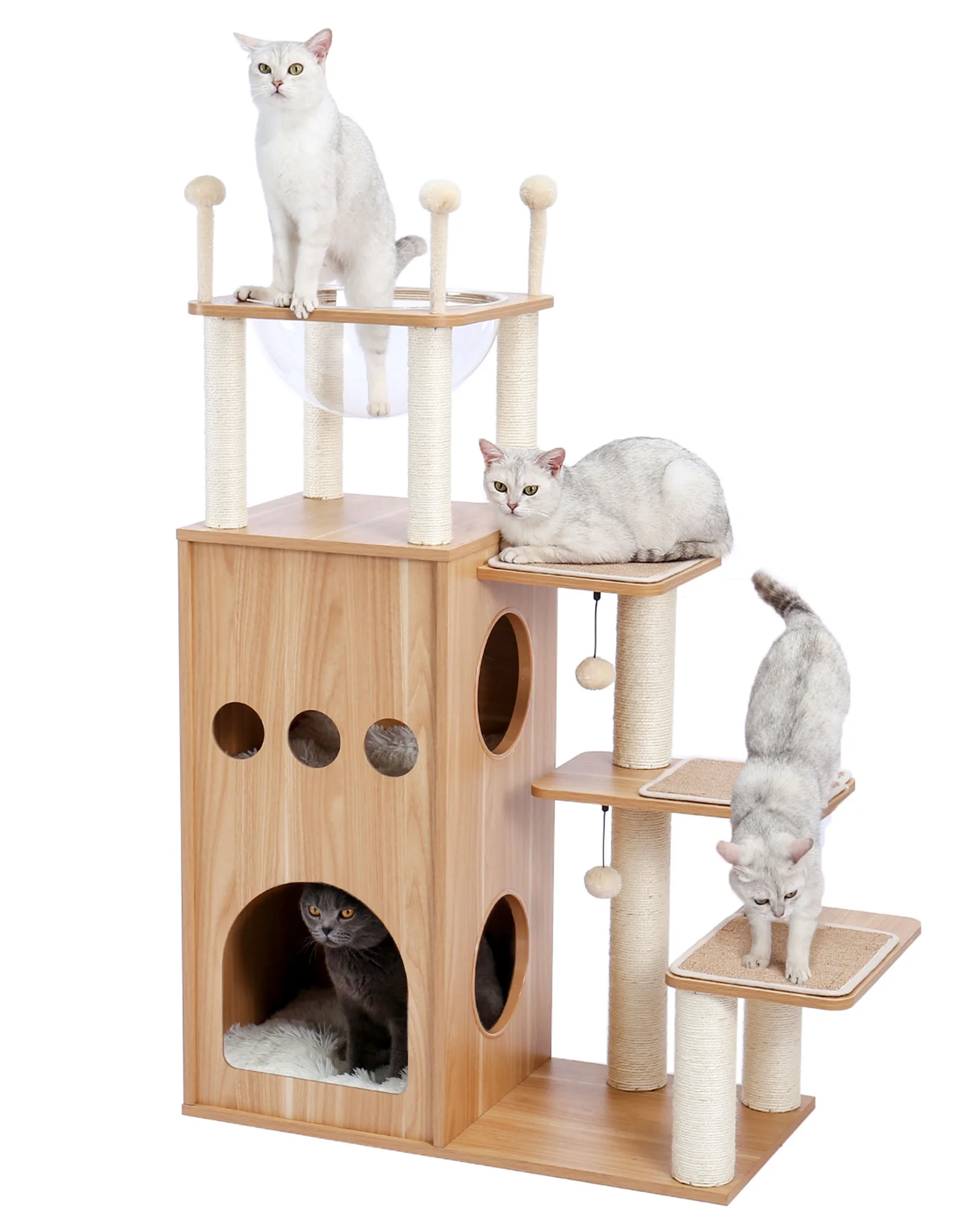 Made4Pets Modern Cat Tree for Large Cat, Wood Cat Tower Heavy Duty with Scratch Post for Indoor Big Cats, 51