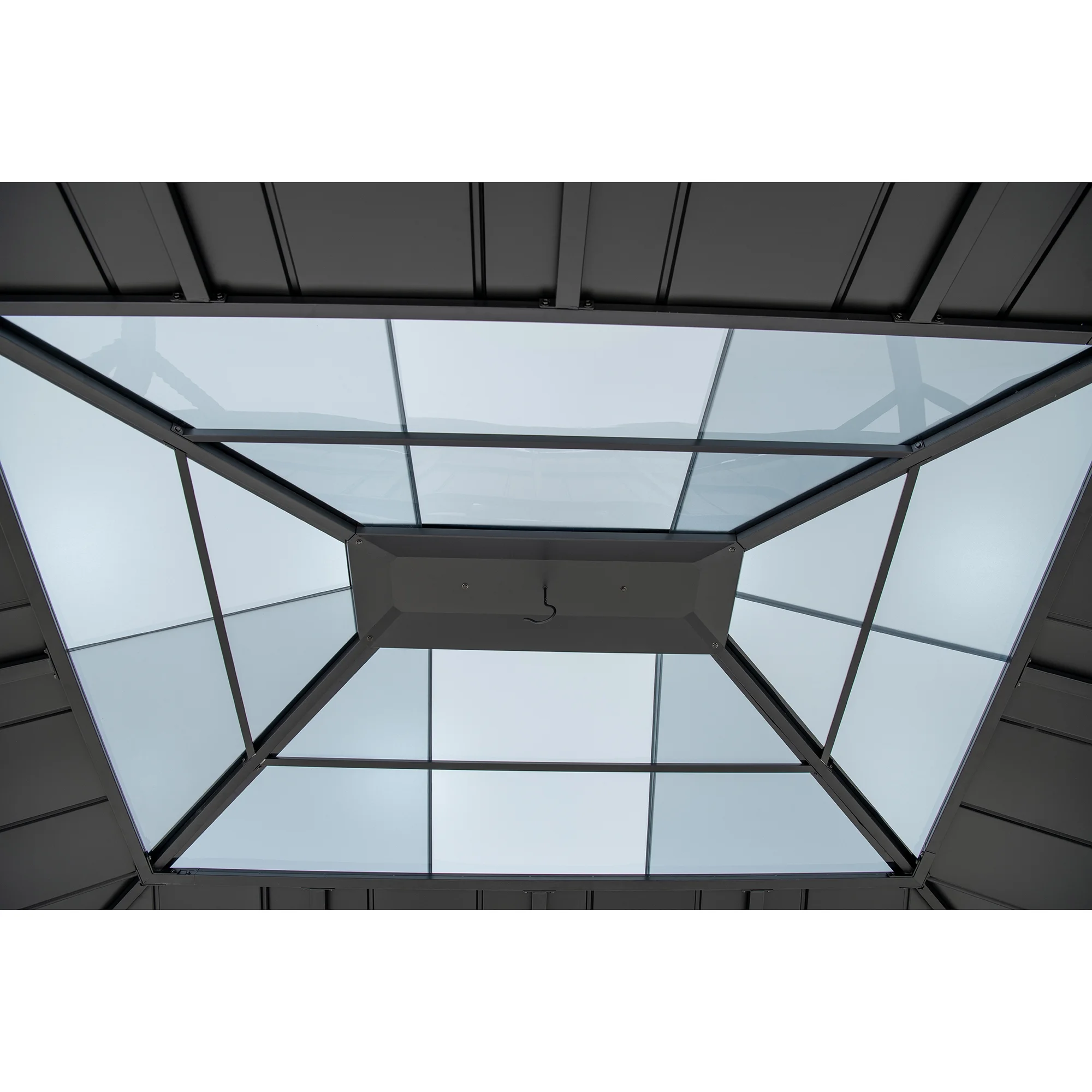 Sunjoy 13 ft. x 15 ft. Cedar Framed Gazebo with Black Steel and Polycarbonate Hip Roof Hardtop