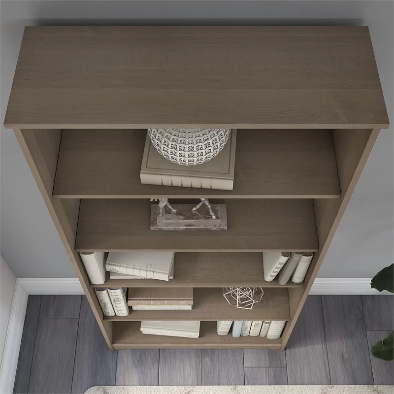 Home Square 5 Traditional Wood Shelf Bookcase in Ash Gray ( Set of 2 )