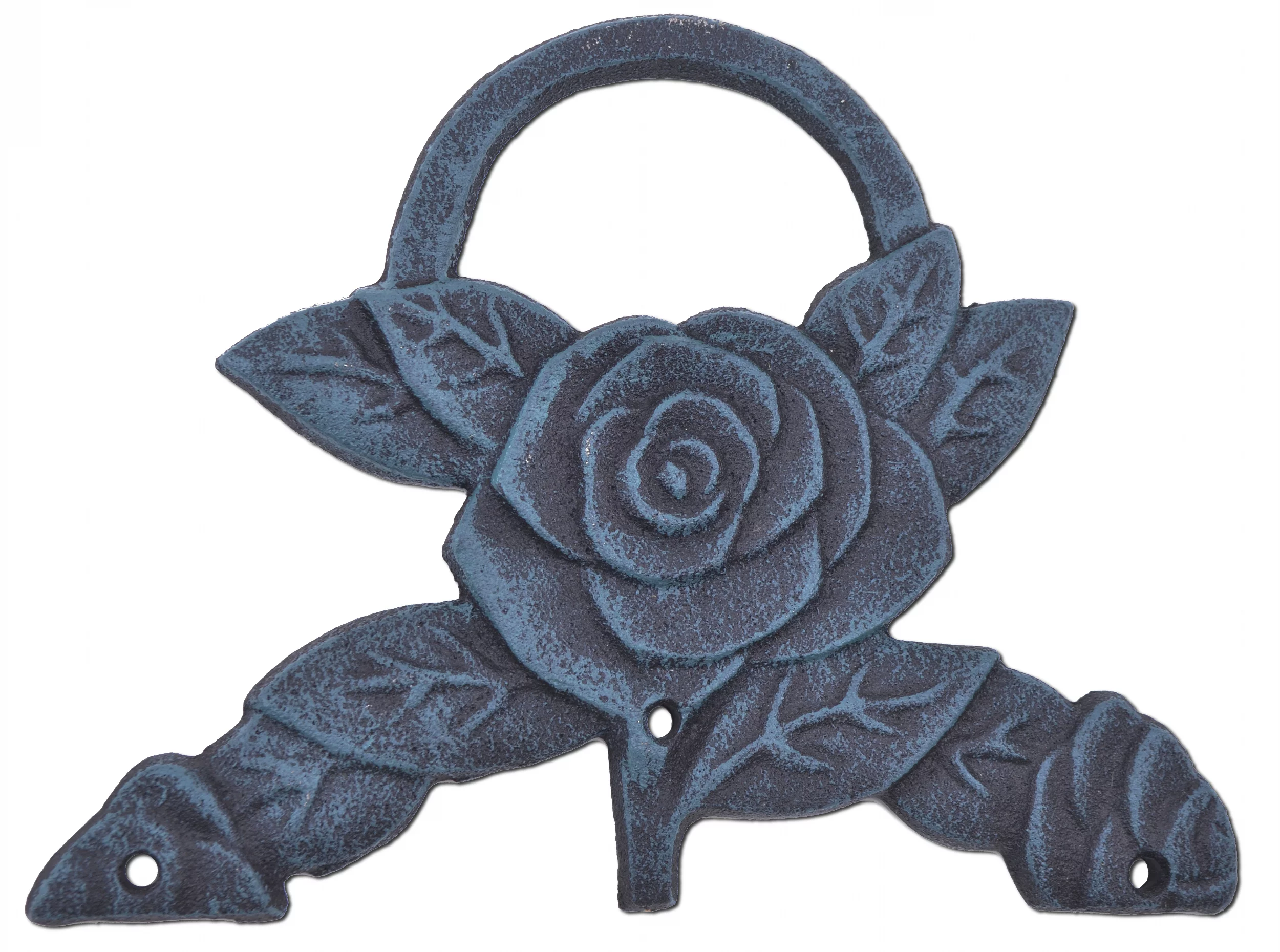 Garden Hose Holder - Rose Flower - Verdigris Cast Iron - 9.5