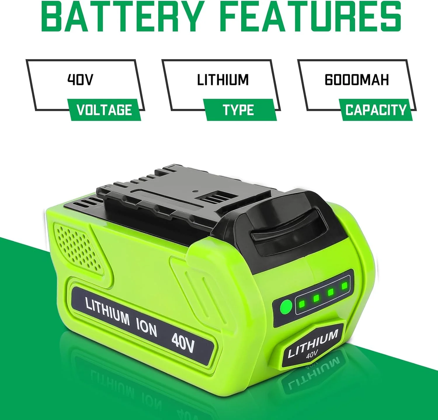 2Pack 6000mAh 40V Replacement for GreenWorks 40V Battery 29472 29462 2901319 24282 24252 21332 25322 20672