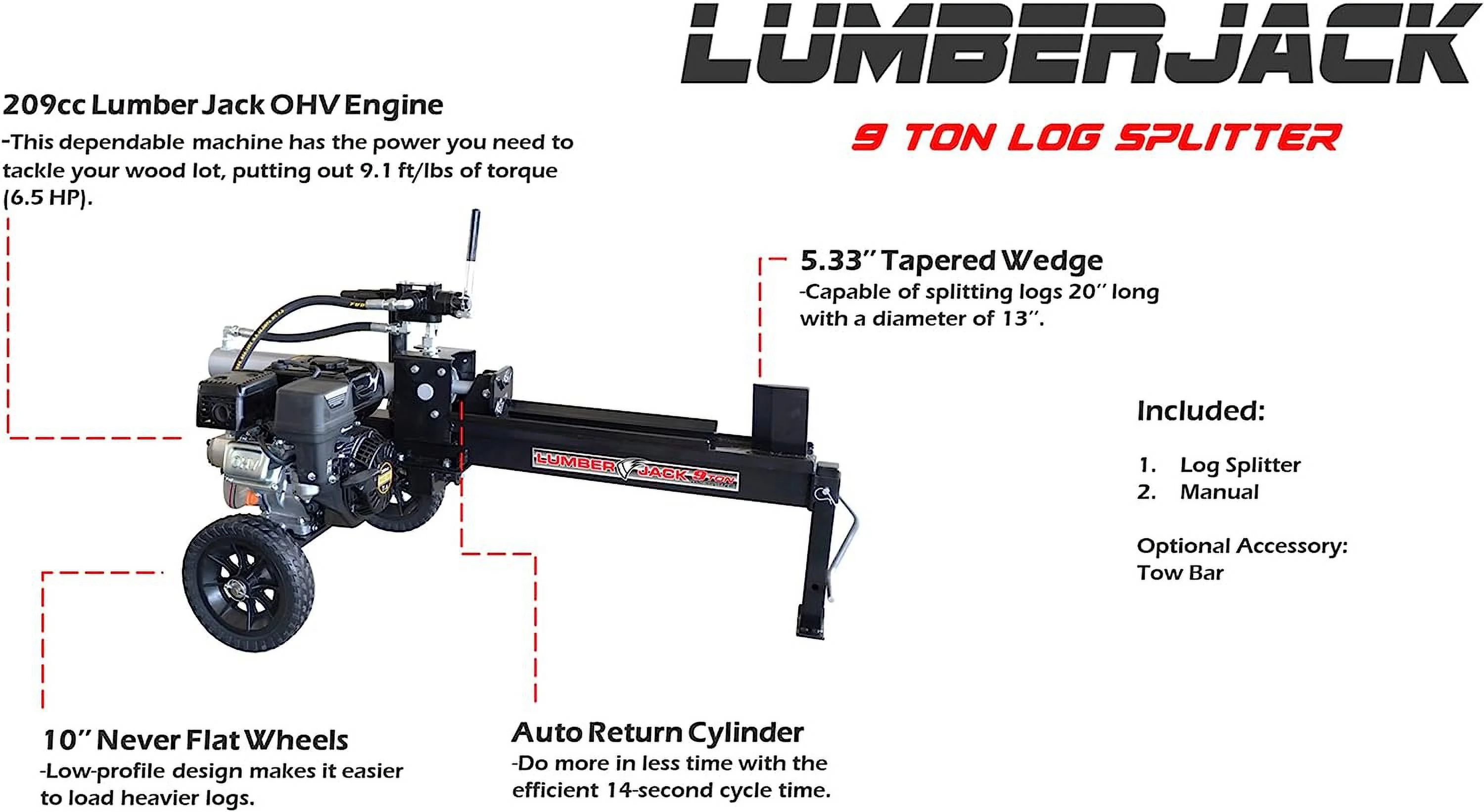 Lumber Jack YTL-590-111 9 Ton Log Splitter 209CC