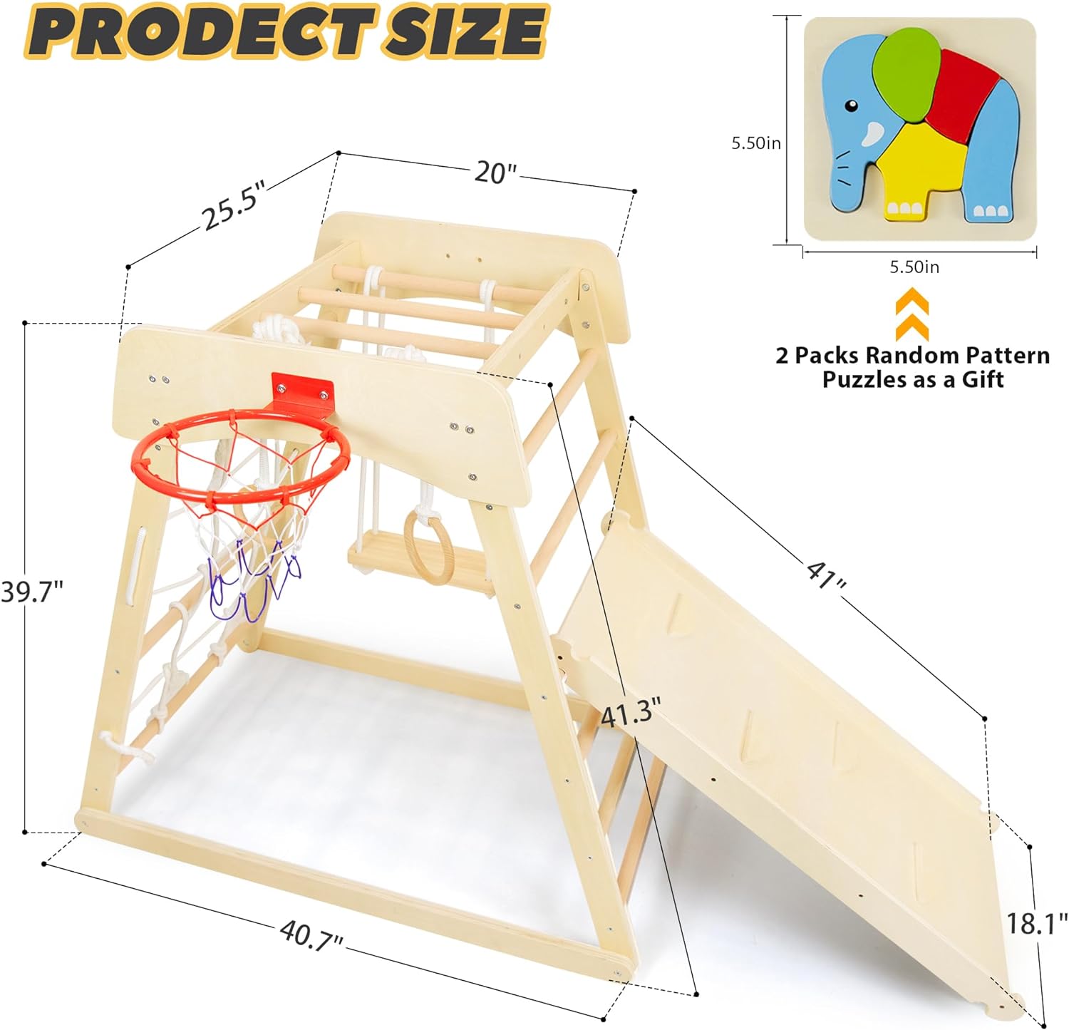 Toddler Climbing Toys Indoor 10-in-1 Montessori Jungle Gym Beech Indoor Playground Wooden Climber Playset Rock Ladder Monkey Bars Ring Swing Ball Frame Puzzle and Tent for Toddler Kid Baby 1-3