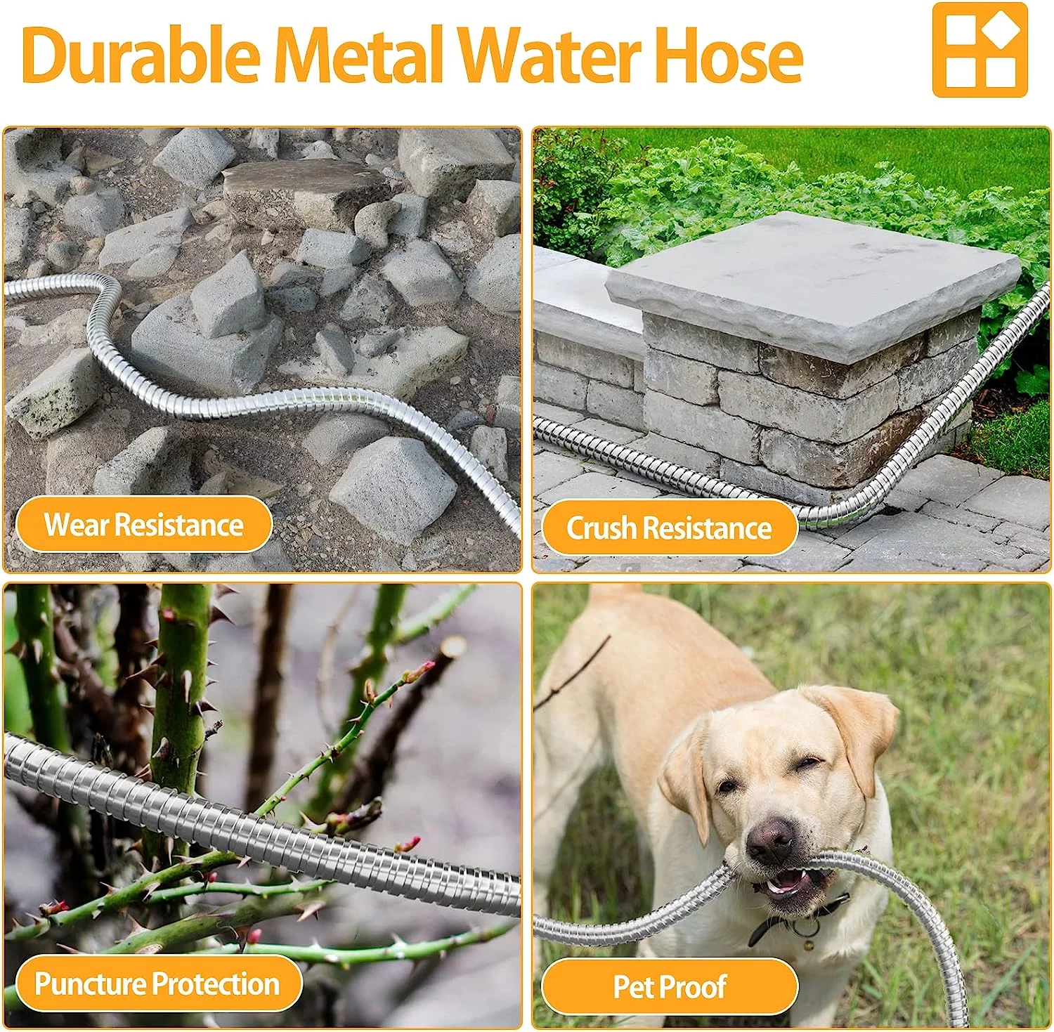 SPECILITE 304 Stainless Steel 75 FT Expandable Garden Hose, Collapsible Lightweight Flexible Water Hose with Solid Brass Fittings, Kink Free Expanding Gardening Pipe