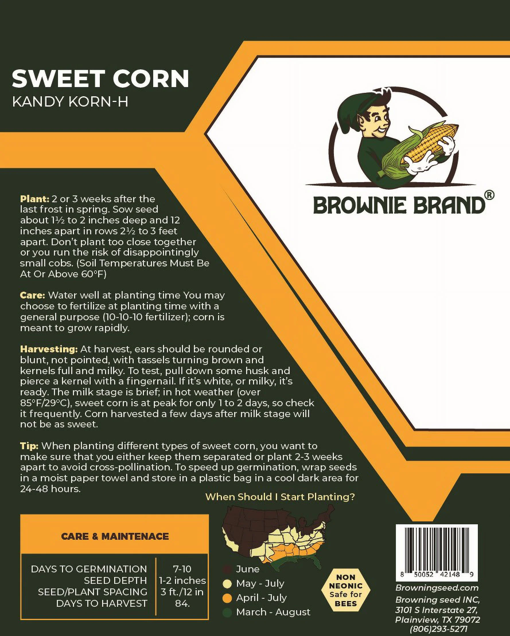 Browning Seed Sweet Corn Kandy Korn-H, Packet