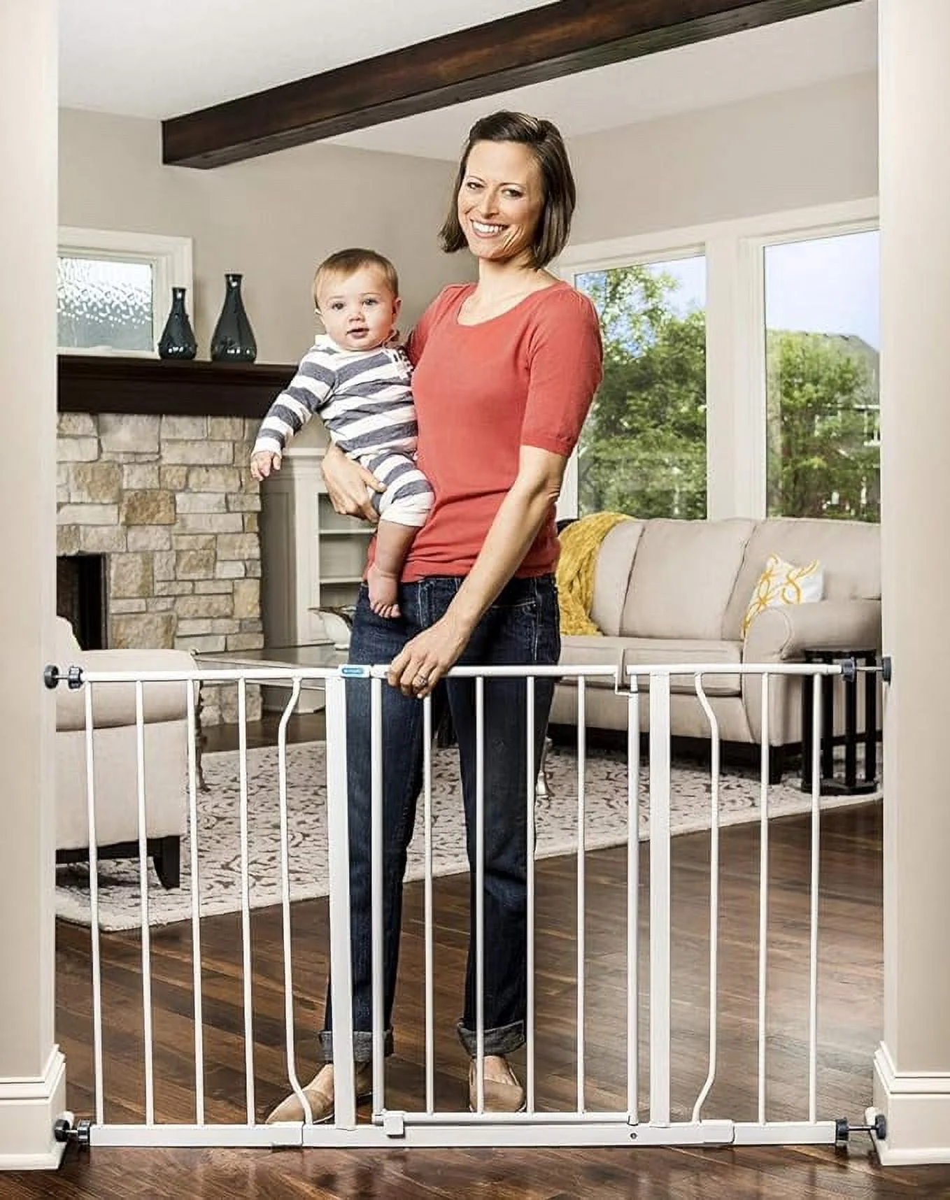 Open Box Regalo Easy Open 47-Inch Super Wide Walk Thru Baby Gate Bonus Kit - WHITE