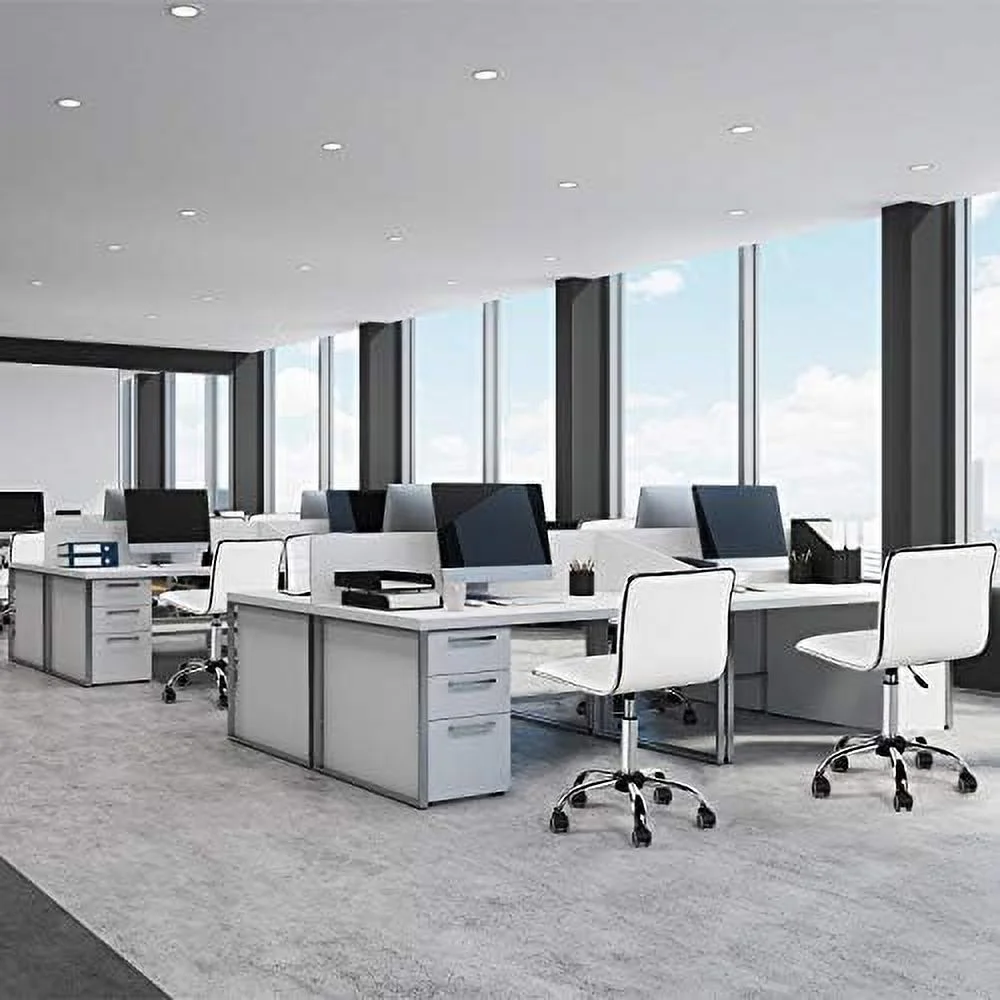 TJCGDTY Mid Back Task Chair Low Back Leather Swivel Office/Computer/Desk Chair Retro Armless Ribbed with Wheels Black