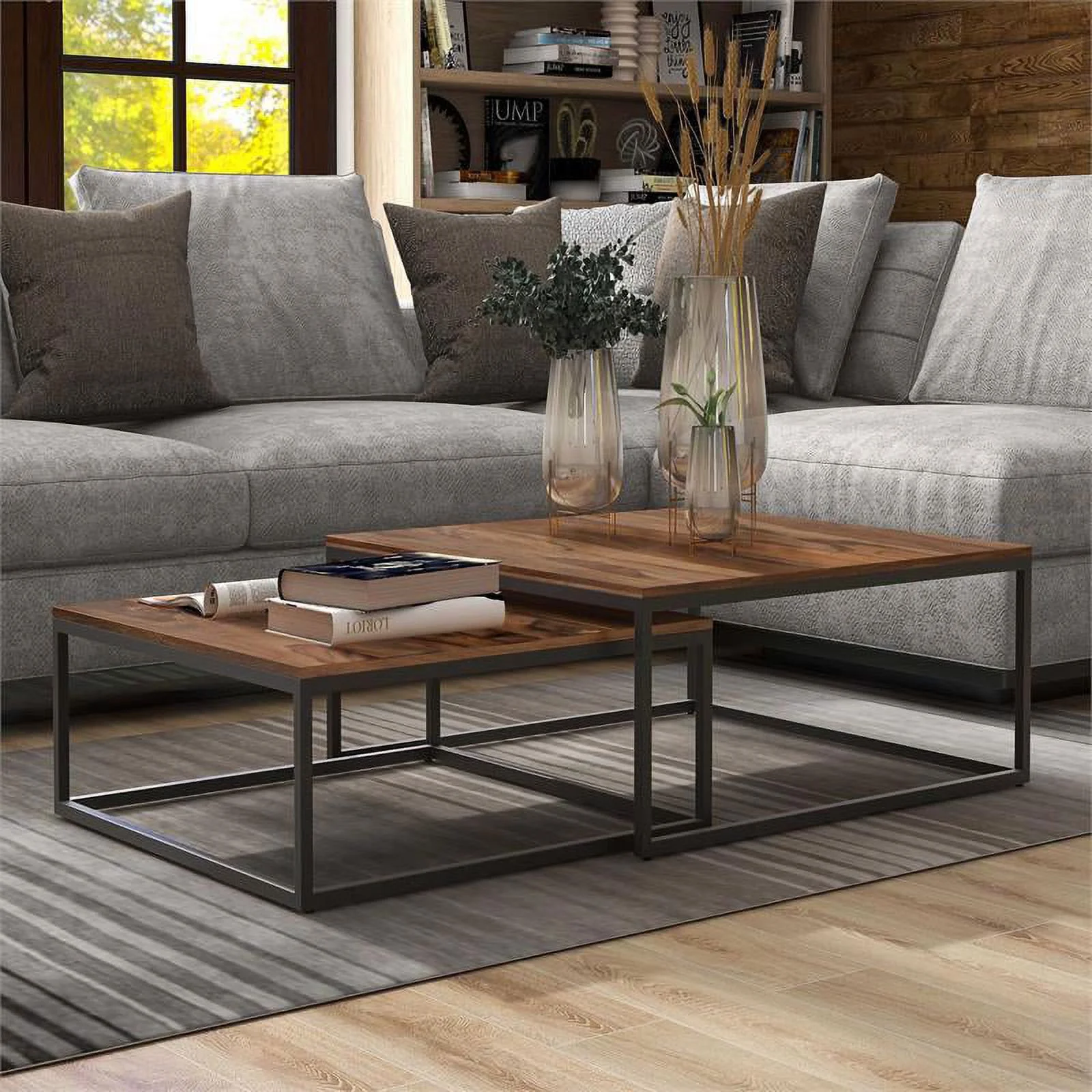 Furniture of America Druze Wood 2-Piece Nesting Table Set in Natural Oak