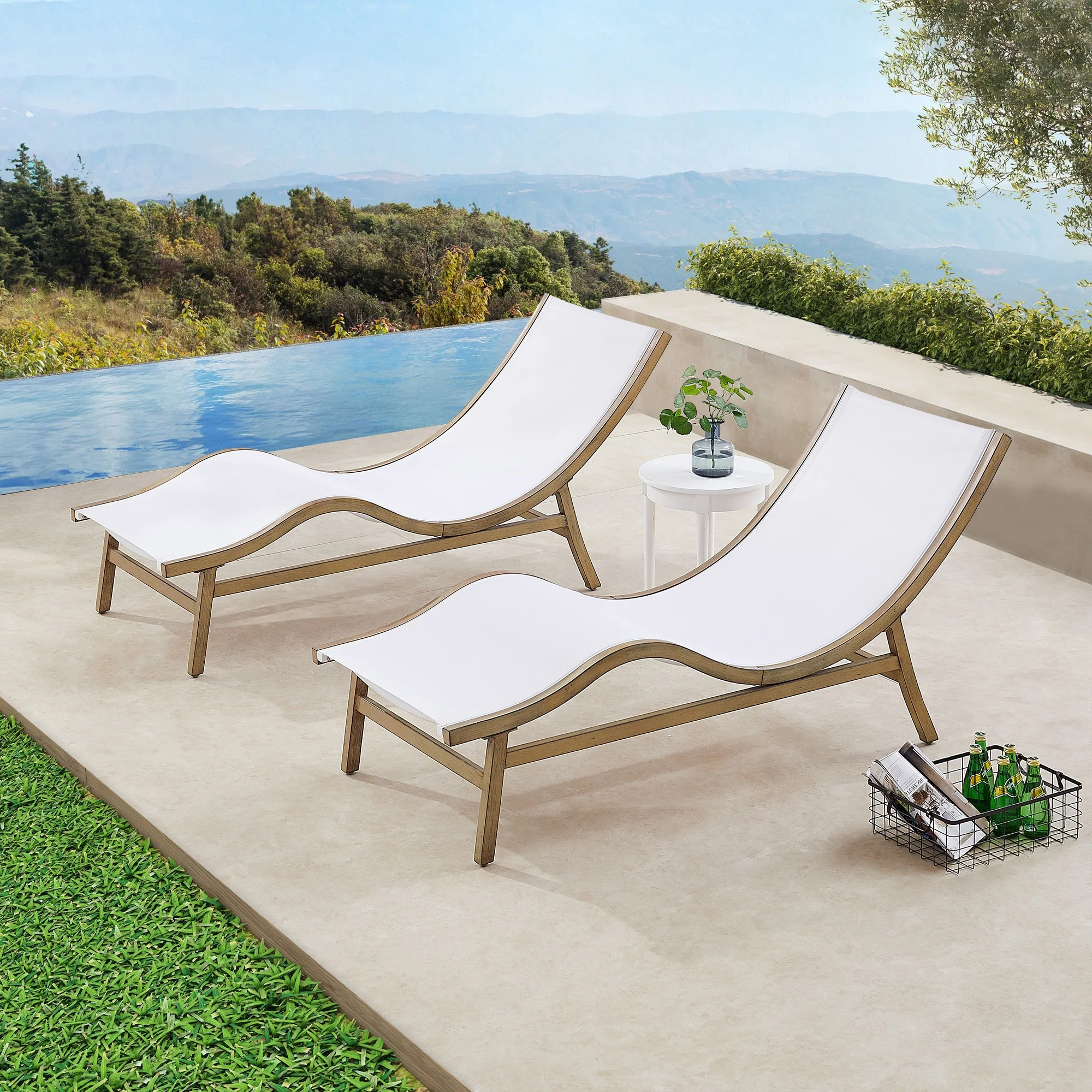 Patio Aluminum Sling Chaise Lounge Set