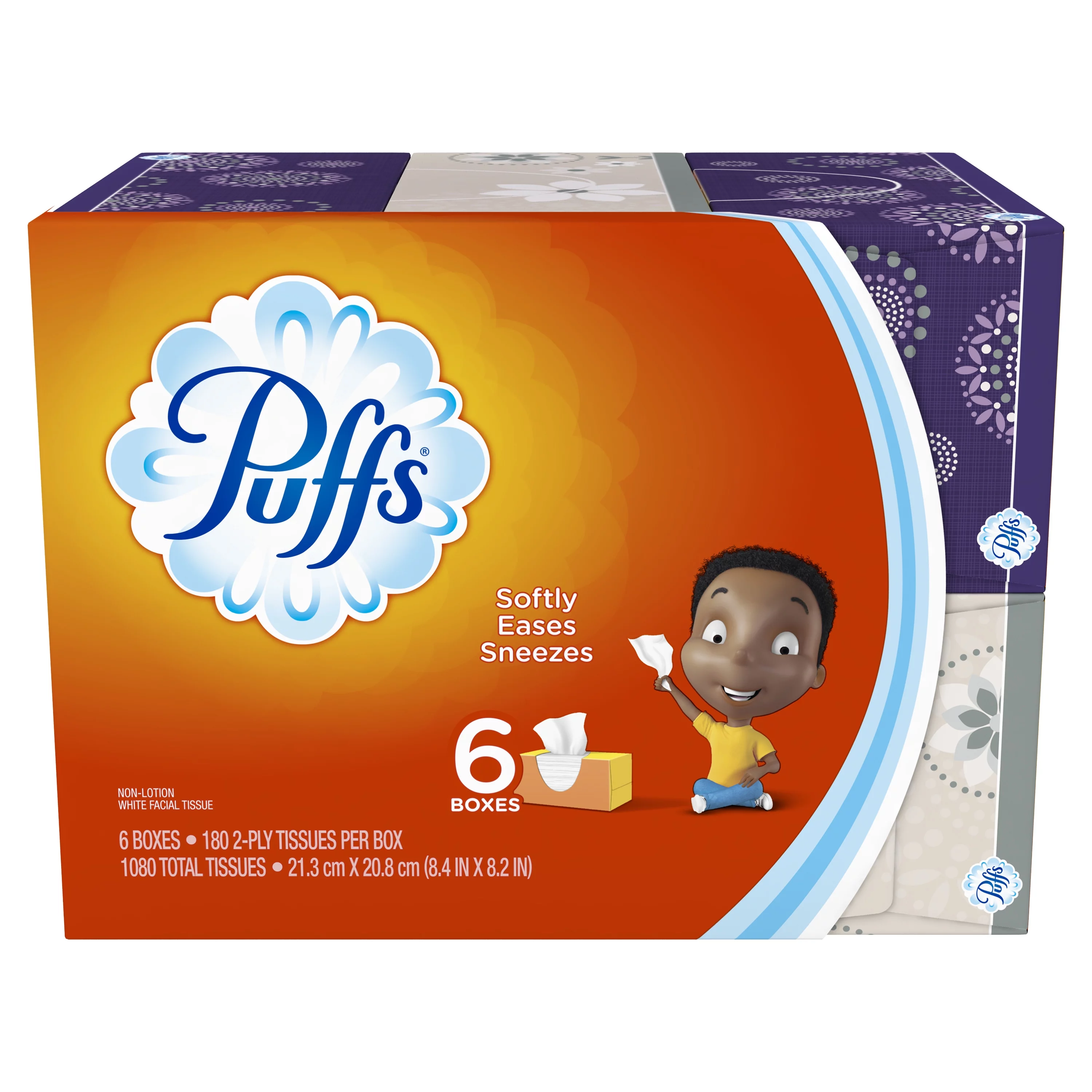 Puffs Everyday Non-lotion Facial Tissues, 6 Family Boxes, 1080 Ct