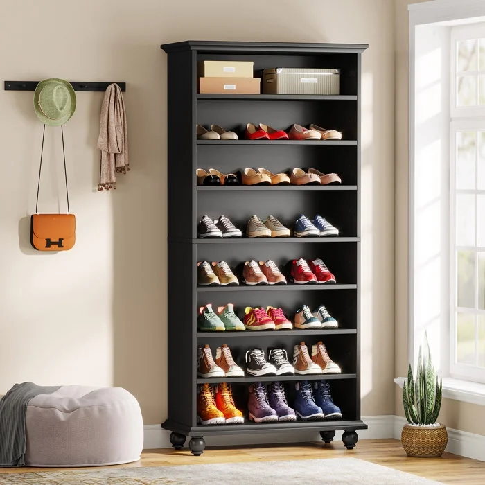 Tribesigns 30 Pair Shoe Storage Cabinet with LED Lighting 9 Tiers Shoe Cabinet with 64 Color Lighting Options