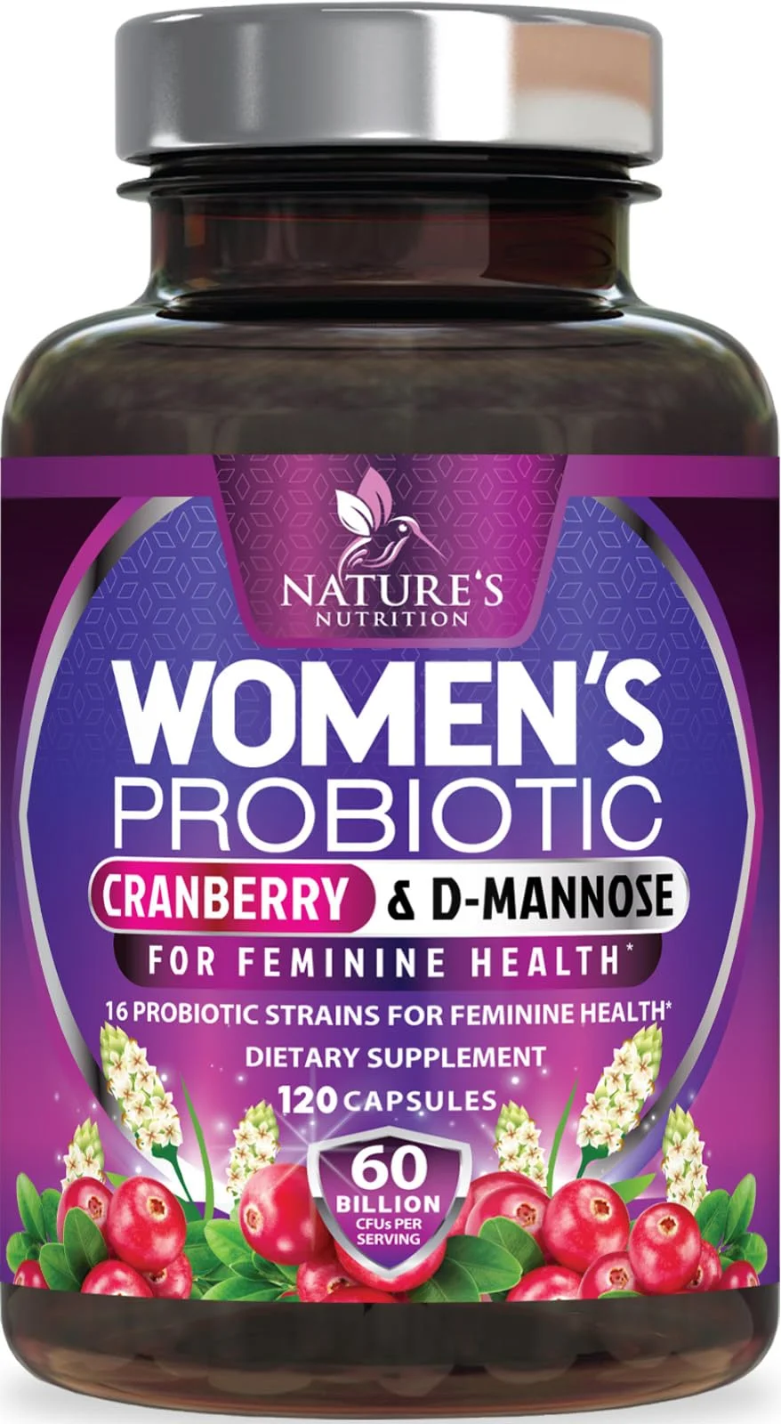 Probiotics for Women with Prebiotics & Cranberry, 60 Billion CFU, Vaginal Women's Probiotic for Immune & Digestive Health, D-Mannose for Urinary Health, Shelf Stable No Soy Gluten Dairy - 120 Capsules