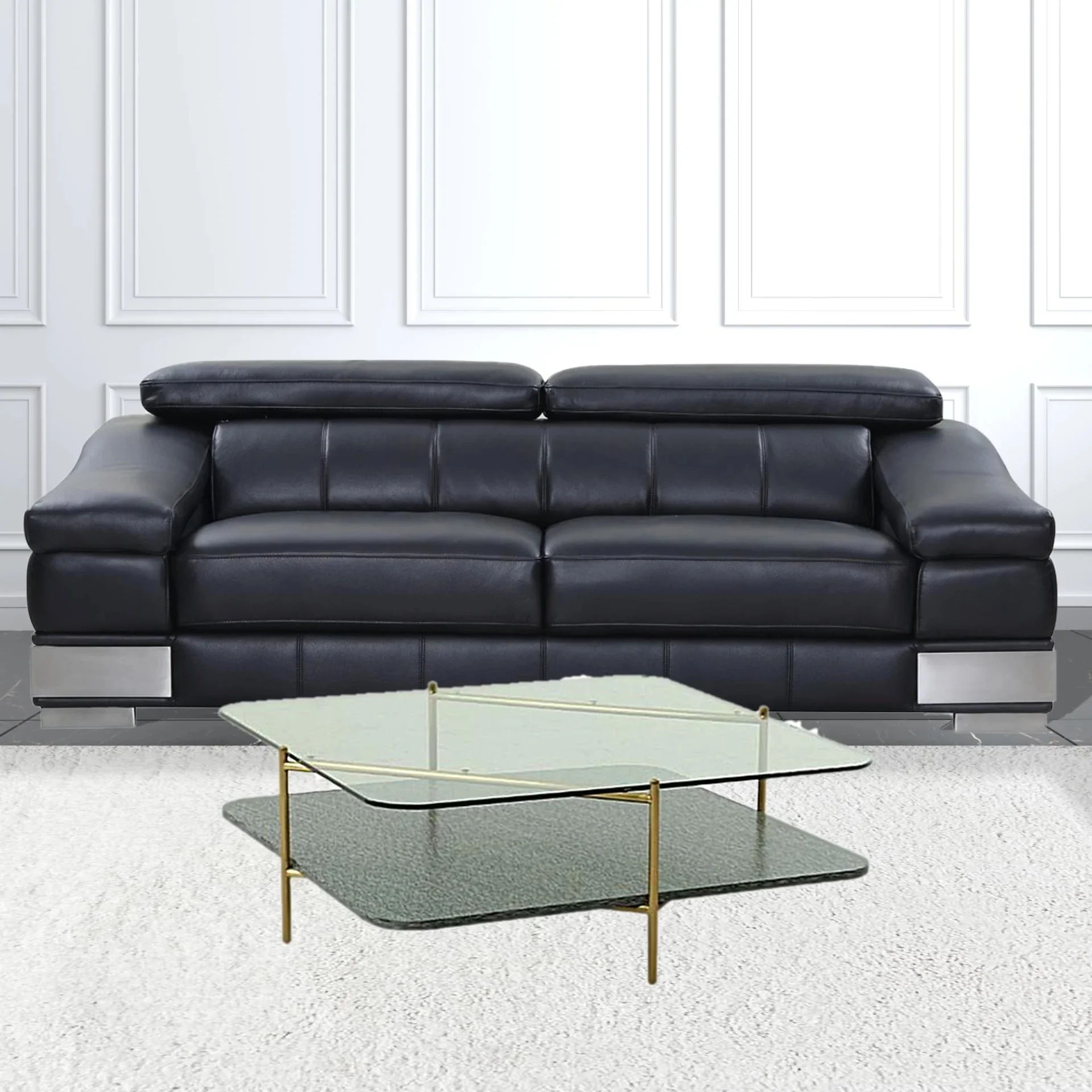 HomeRoots 488720 15.75 x 43.3 x 43.3 in. Gold & Clear Glass Square Coffee Table with Shelf