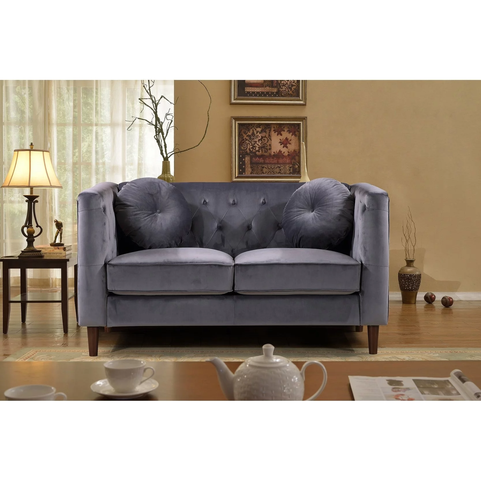 US Pride Furniture Mid-Century Tufted Loveseat