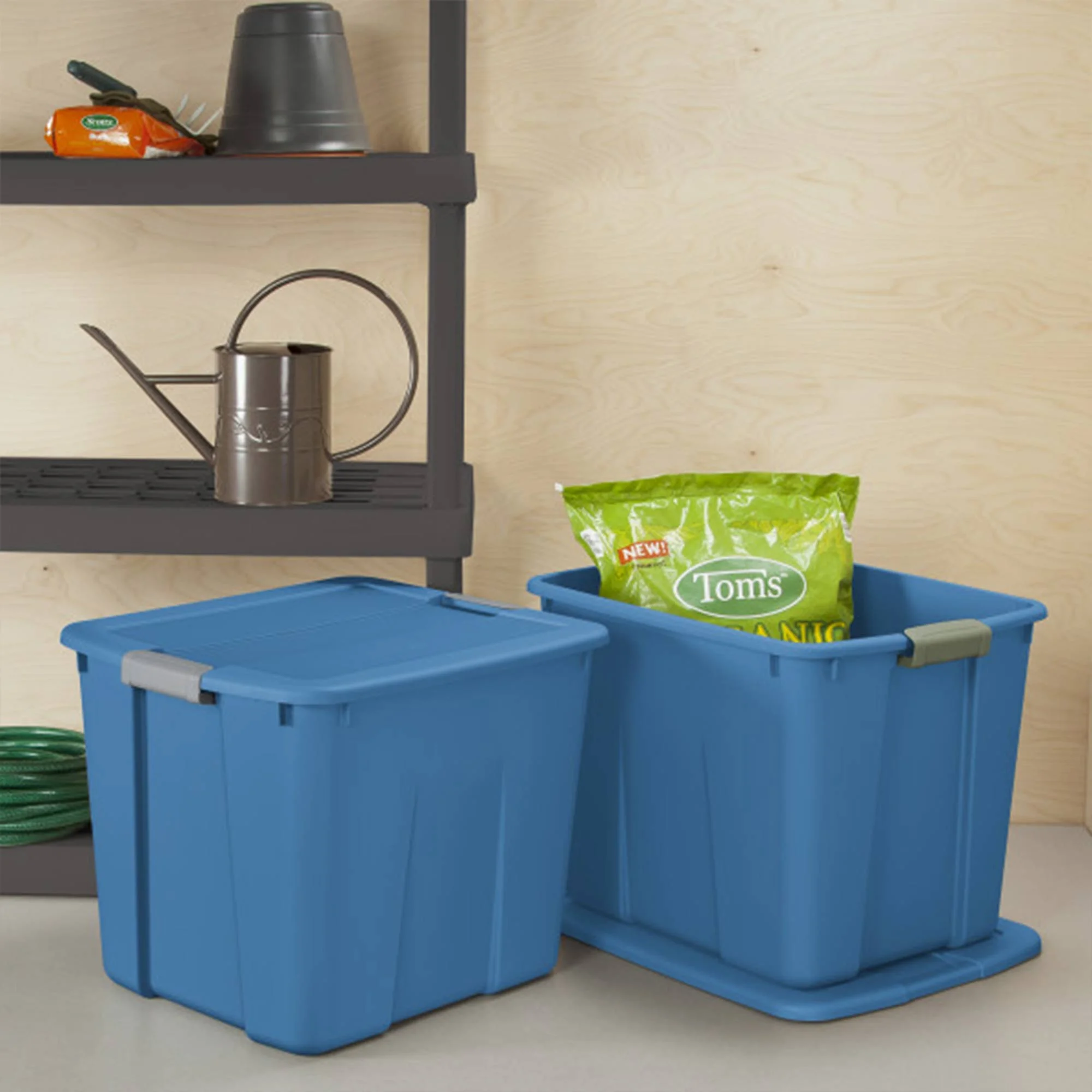 Sterilite 20 Gal Latch Tote with Handles, Blue Ash (6 Pack)