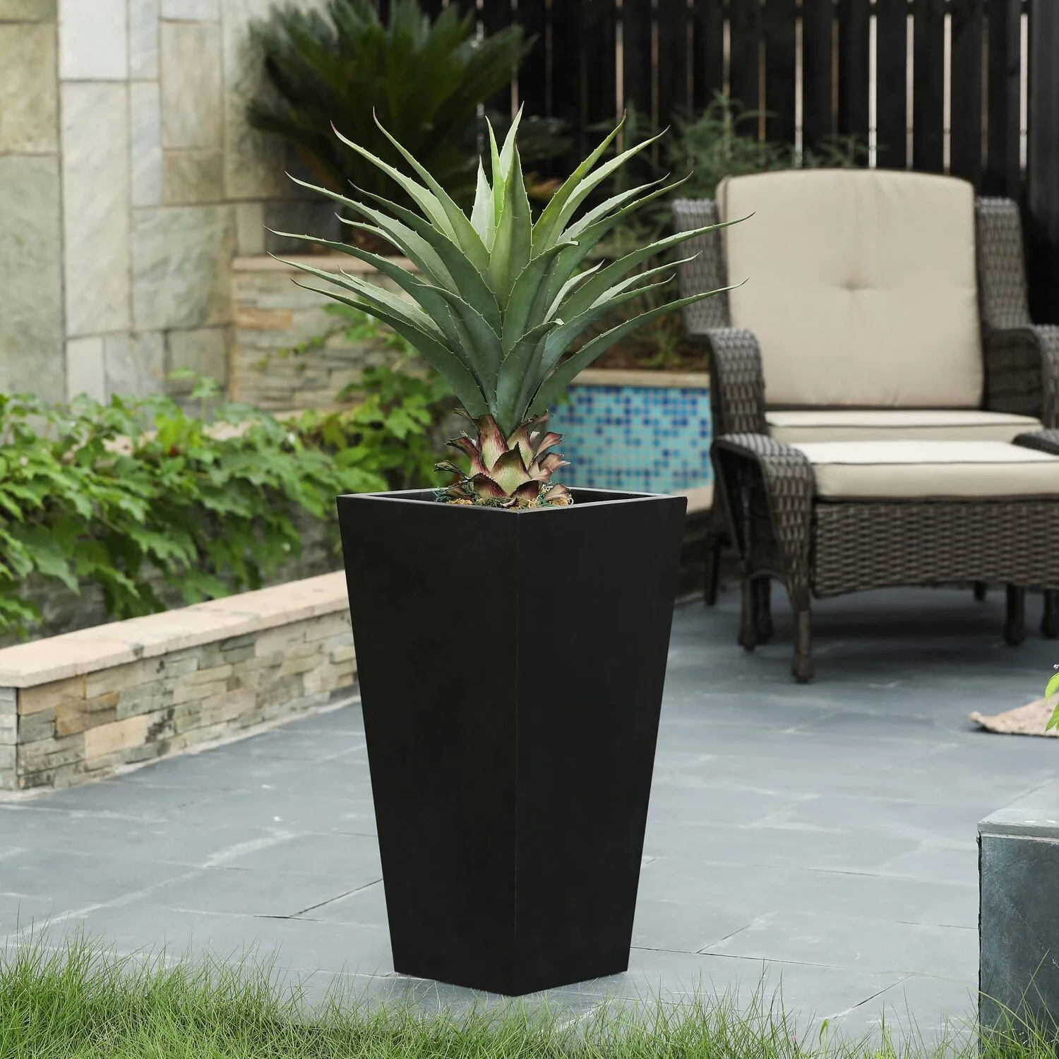 LuxenHome Black MgO 24.2in. H Tall Tapered Planter