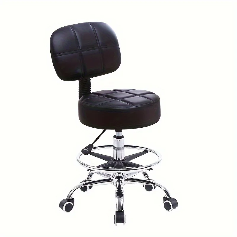 Swivel Round Rolling Stool PU Leather Stool With Foot Rest Height Adjustable Task Work Drafting Chair With Back