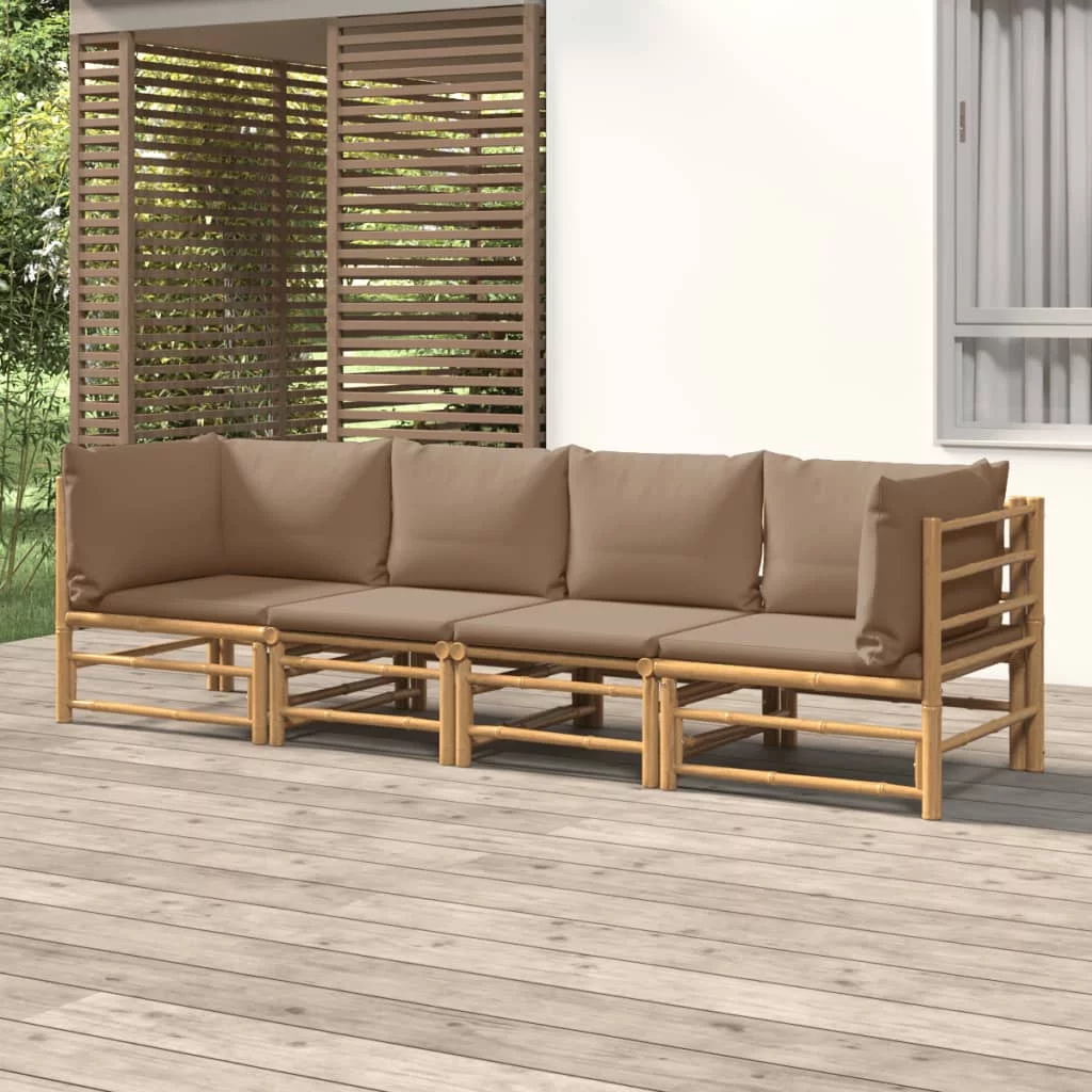 Dcenta 4 Piece Patio Set with Taupe Cushions Bamboo